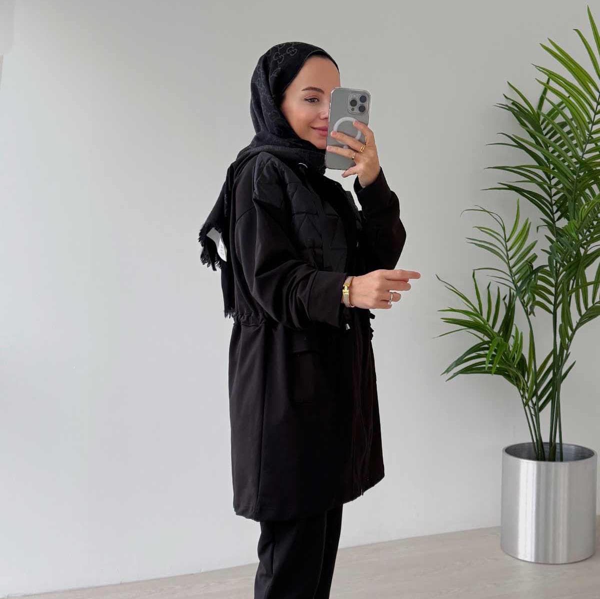 Modest Black Two-Piece Set | Hooded Rope Binding Tunic & Pants | Stylish Casual Wear | Double Pocket Design | Hijab Outfit,(KH-2019) - image 4