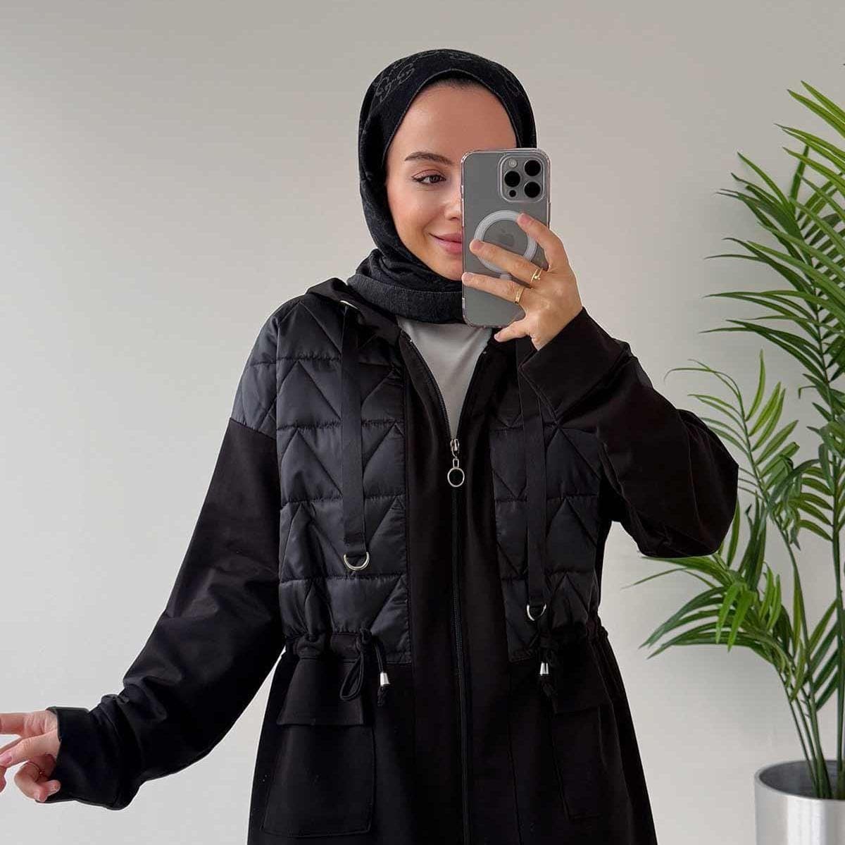 Modest Black Two-Piece Set | Hooded Rope Binding Tunic & Pants | Stylish Casual Wear | Double Pocket Design | Hijab Outfit,(KH-2019) - image 5