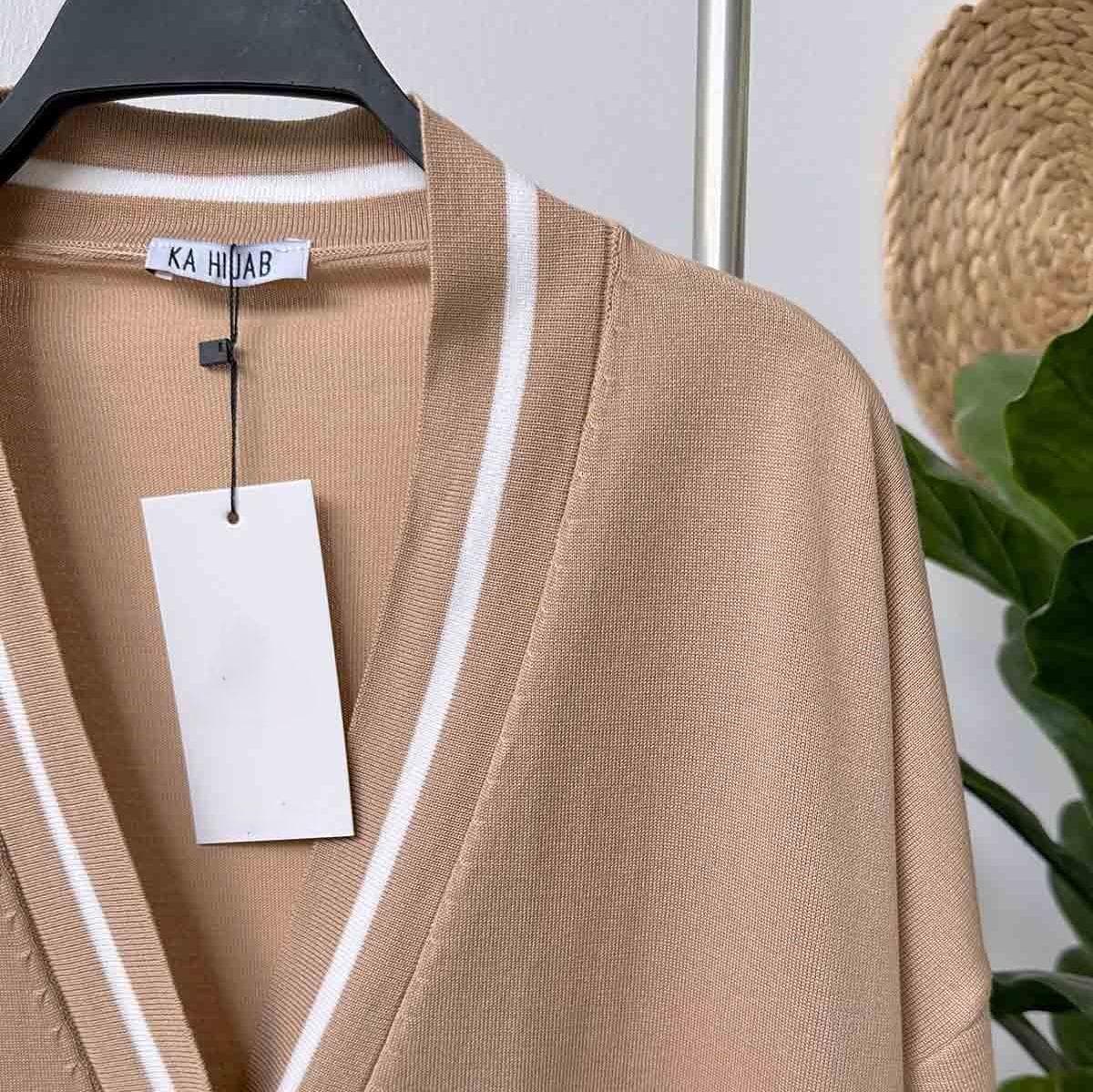 Elegant Line Detail Button Mercerized Cardigan - Cappuccino | Lightweight Knitwear for Everyday Modest Fashion | Casual & Chic,(KH-1824) - image 3