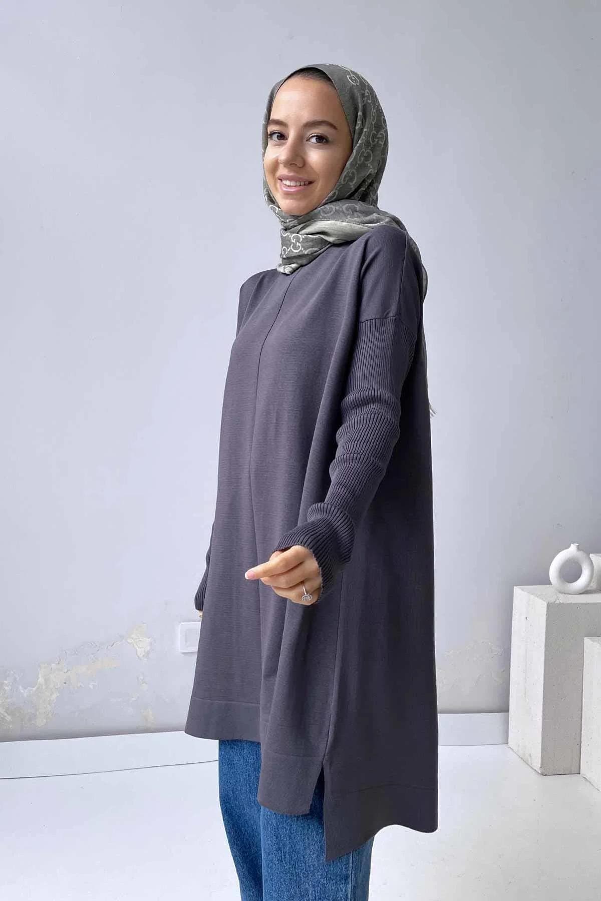Smoked Mercerized Tunic for Women, Stylish Long Tunic with Side Slits and Crew Neck, Modest Wear for Everyday and Casual Outfits,(KH-1747) - image 4