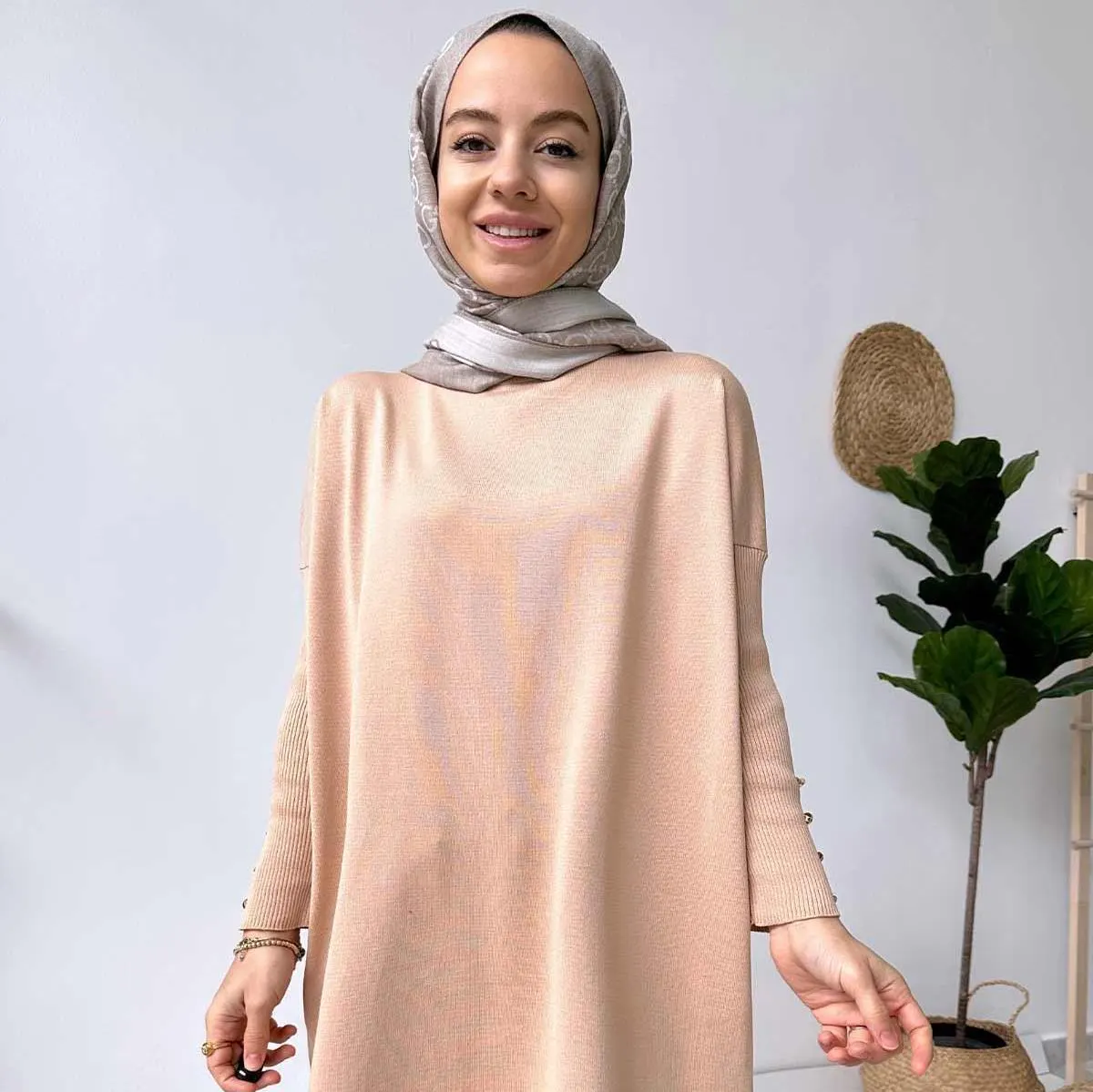 Elegant Cappuccino Sleeve Detail Mercerized Tunic for Women - Modest Wear, Lightweight & Comfortable Casual Outfit,(KH-1795) - image 5