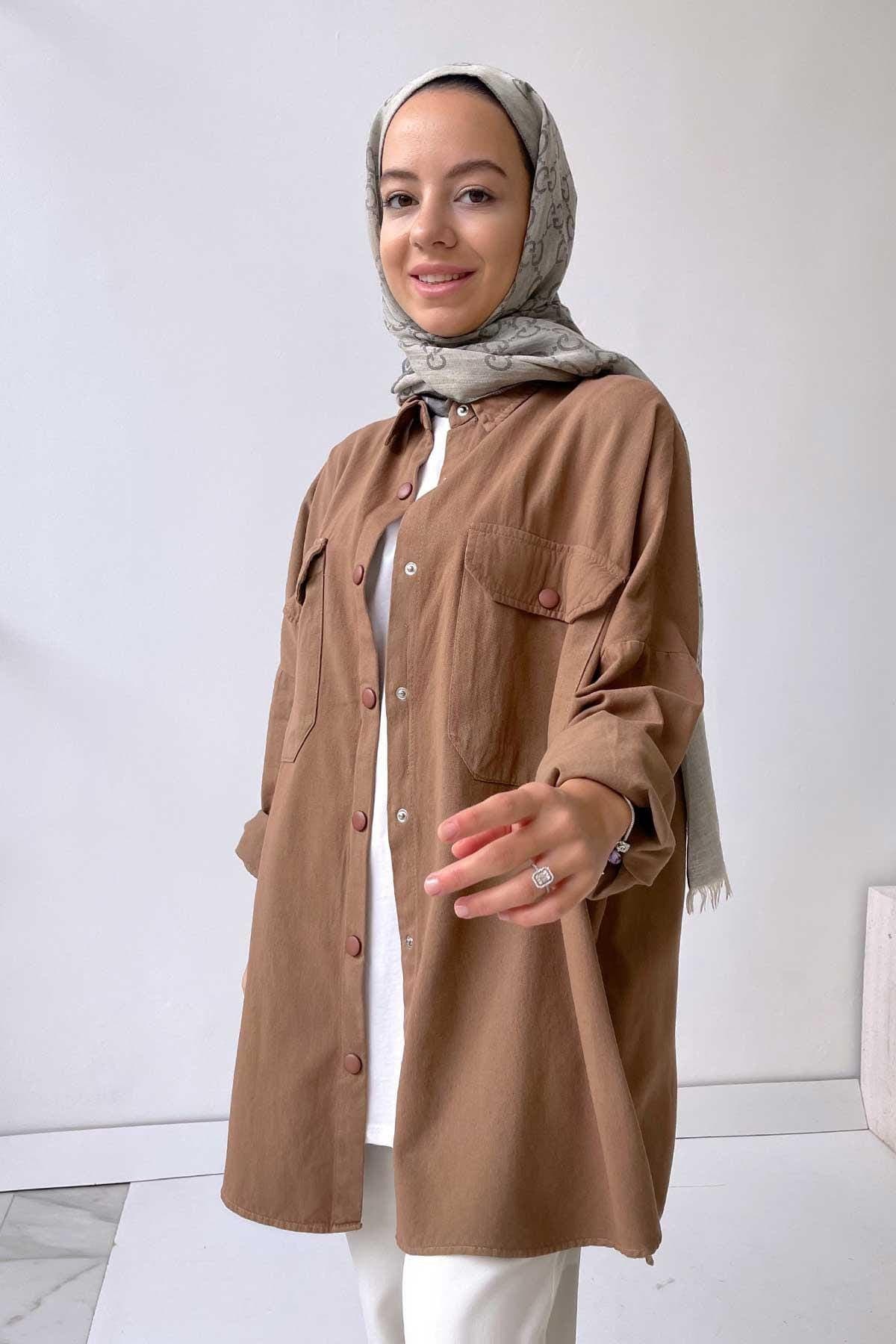 Brown Gabardine Oversized Shirt: Relaxed Fit, Pockets (Sizes 36-44) - image 3