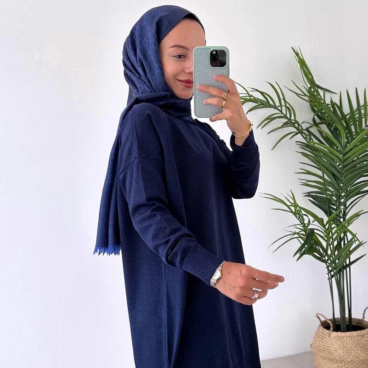 Navy Blue Women’s Sparkling Mercerized Set – Luxurious Oversized Top and Wide Pants, Soft Knitwear for Modern and Effortless Style,(KH-1241) - image 3