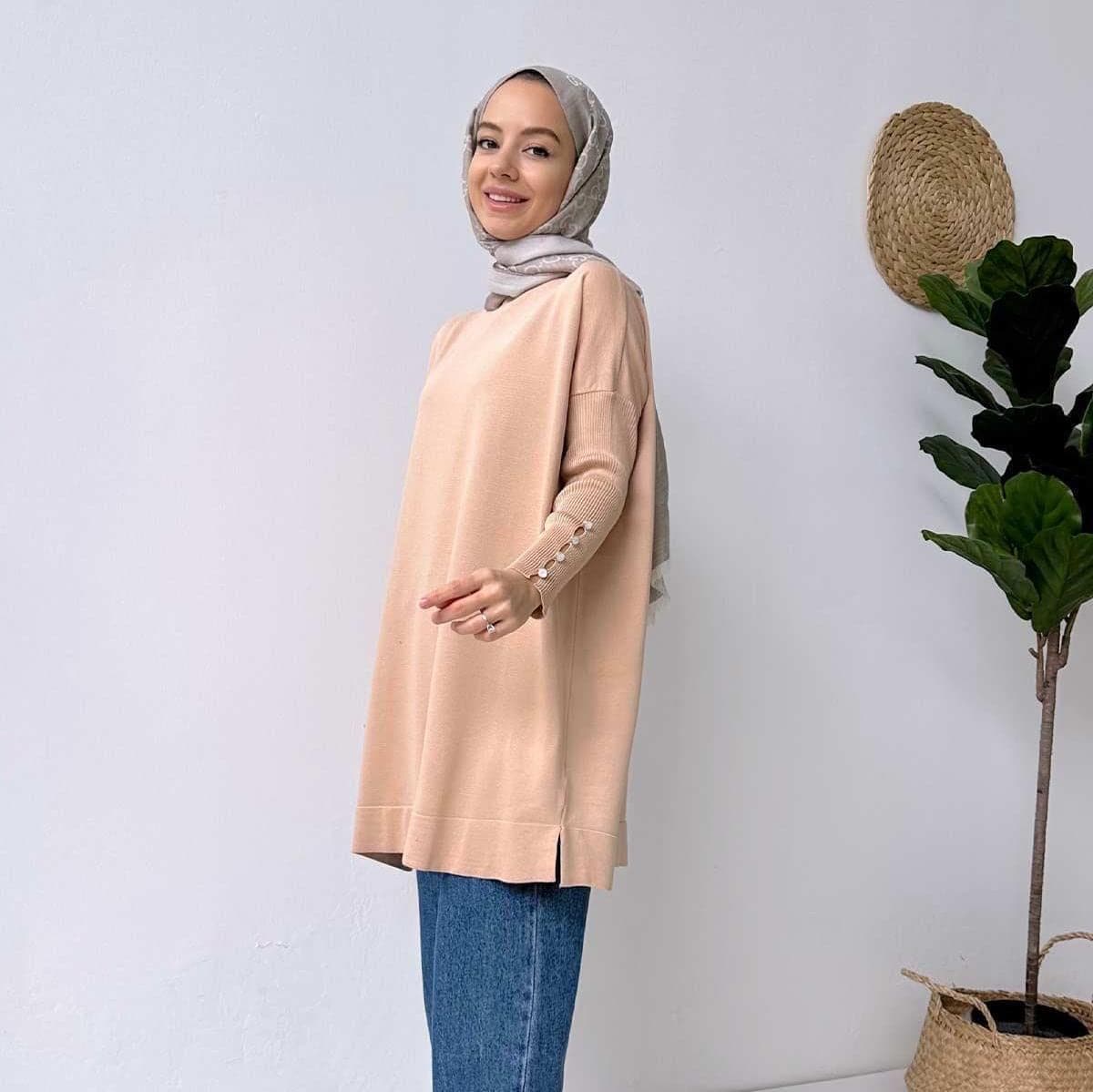 Elegant Cappuccino Sleeve Detail Mercerized Tunic for Women - Modest Wear, Lightweight & Comfortable Casual Outfit,(KH-1795) - image 5