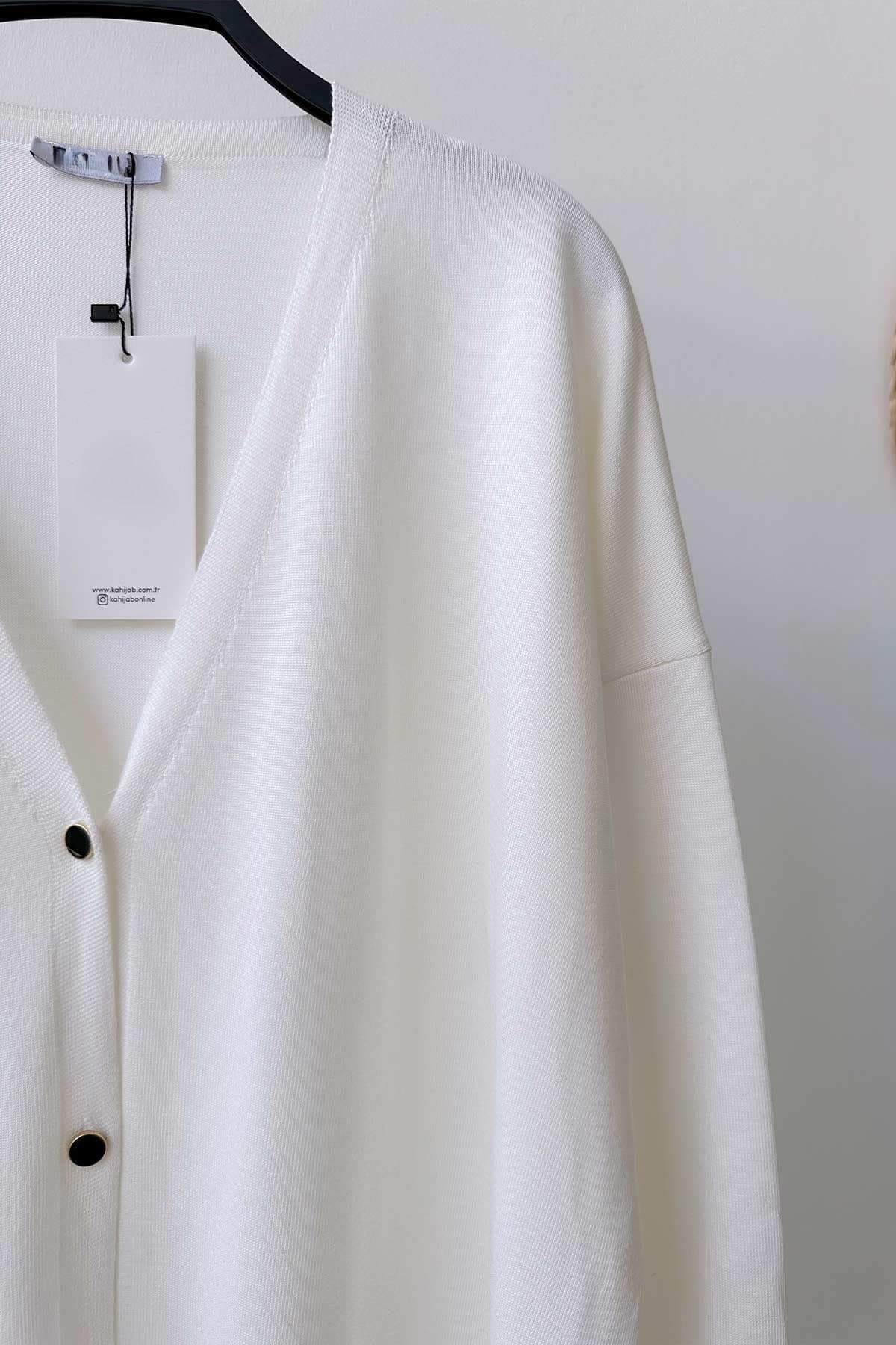 Elegant White Maxi Length Buttoned Mercerized Cardigan - Lightweight Knitwear for Women - Perfect for Casual & Formal Outfits,(KH-1804) - image 3