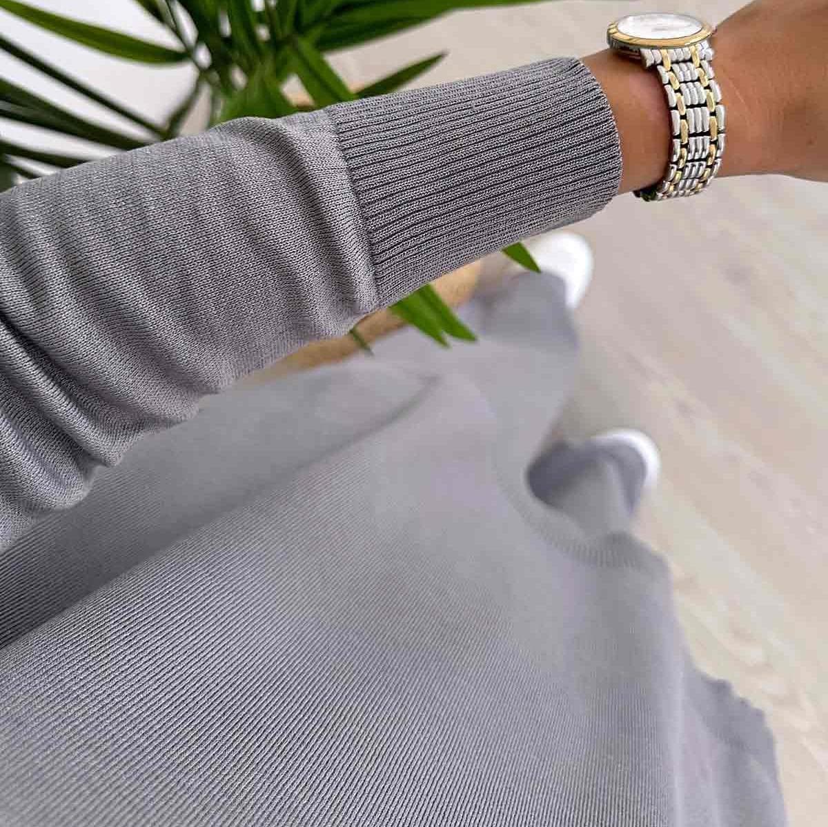 Elegant Gray Sparkling Mercerized Two-Piece Set – Oversized Top and Wide Pants, Perfect Women’s Outfit for Casual or Formal Wear,(KH-1241) - image 3