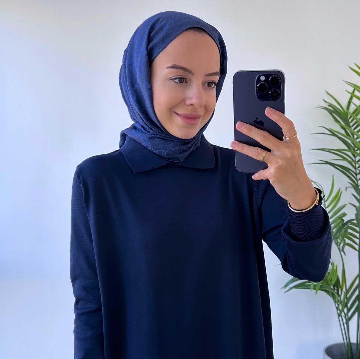 Elegant Shirt Collar Mercerized Dress – Navy Blue Modest Wear, Long Sleeve, Comfortable Daily Outfit, Available in Sizes 36-42,(KH-2011) - image 4
