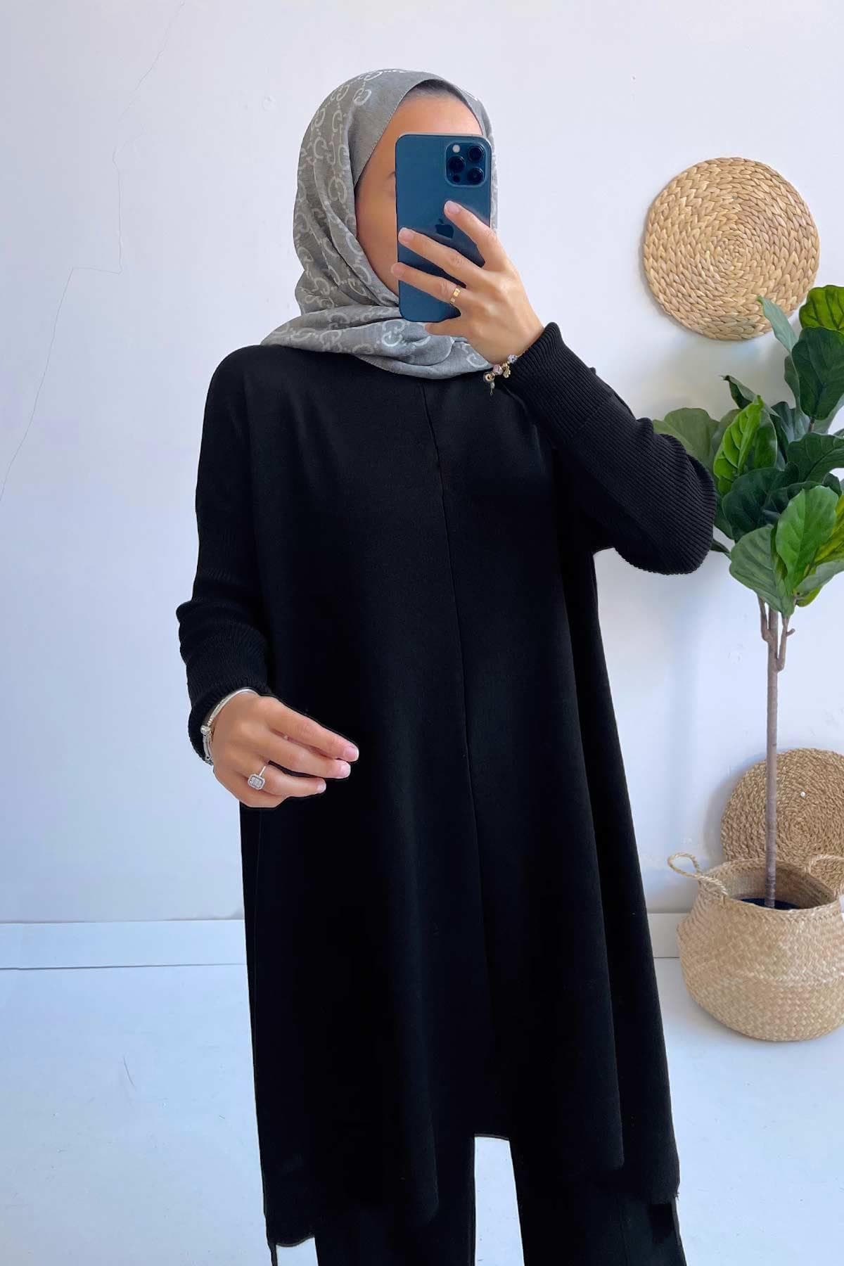 Black Mercerized Modest Tunic for Women | Soft Fabric | Side Slit Design | Perfect for Sizes 36-44 | Versatile Modest Fashion,(KH-1747) - image 3