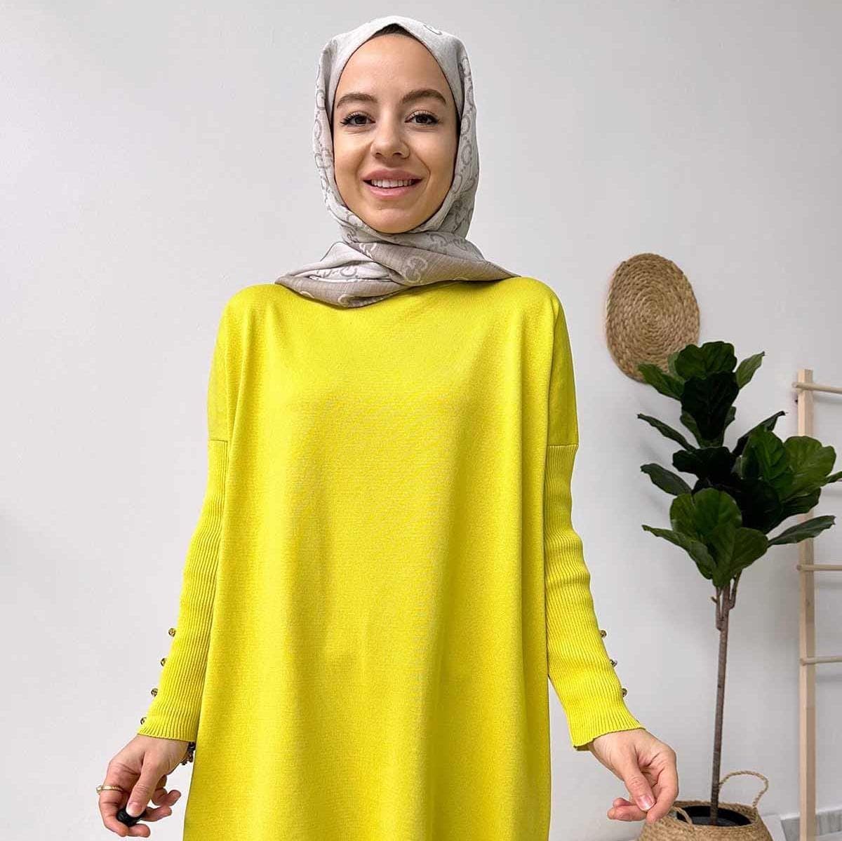 Sleeve Detail Mercerized Tunic - Oil Green | Modest Clothing | Lightweight Knit Tunic for Casual and Formal Occasions,(KH-1795) - image 4