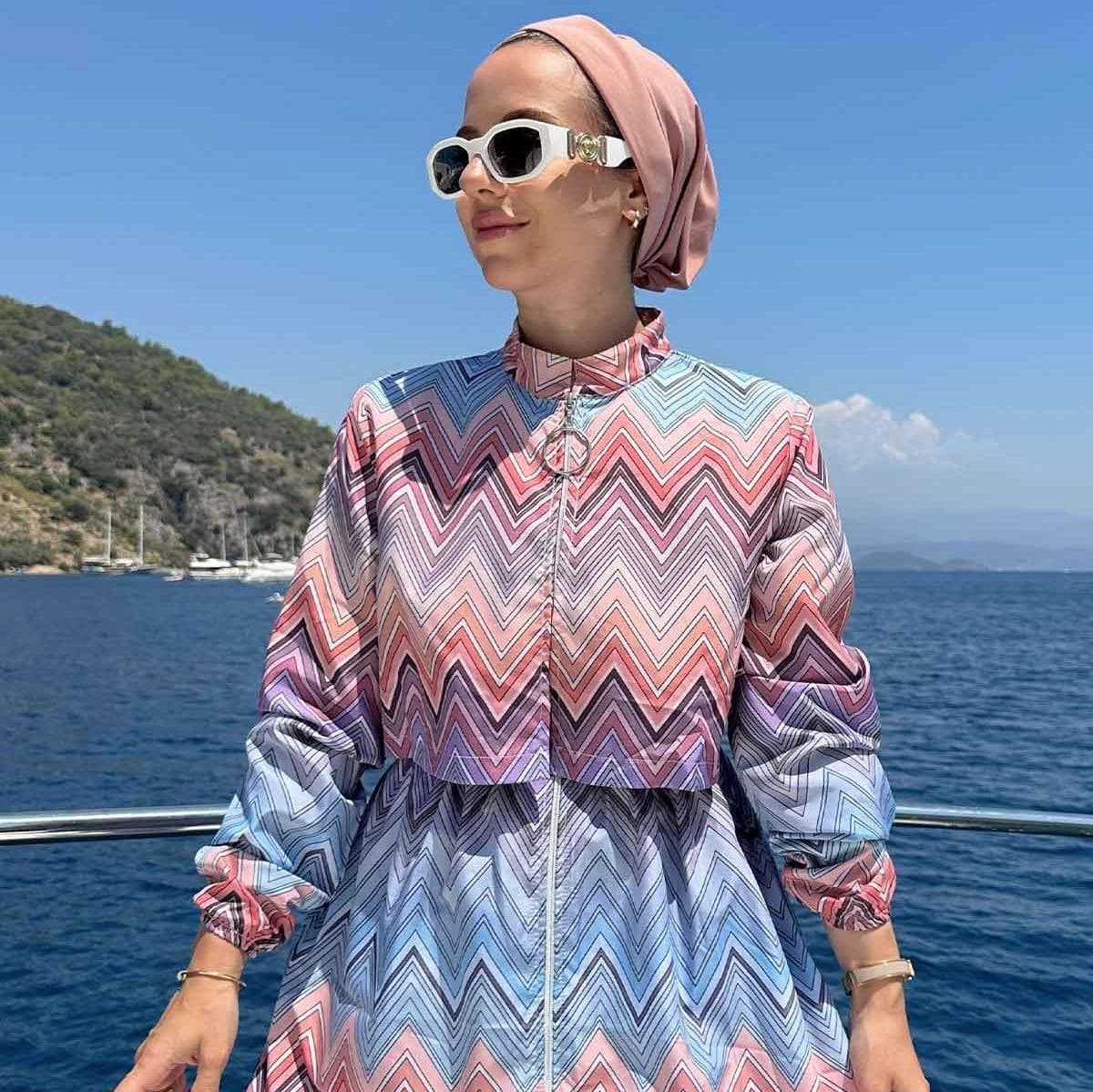 Dream Hijab Swimsuit with Colorful Zigzag Pattern – Modest Swimwear for Women, Lightweight and Comfortable Beach Outfit,(KH-1973) - image 3