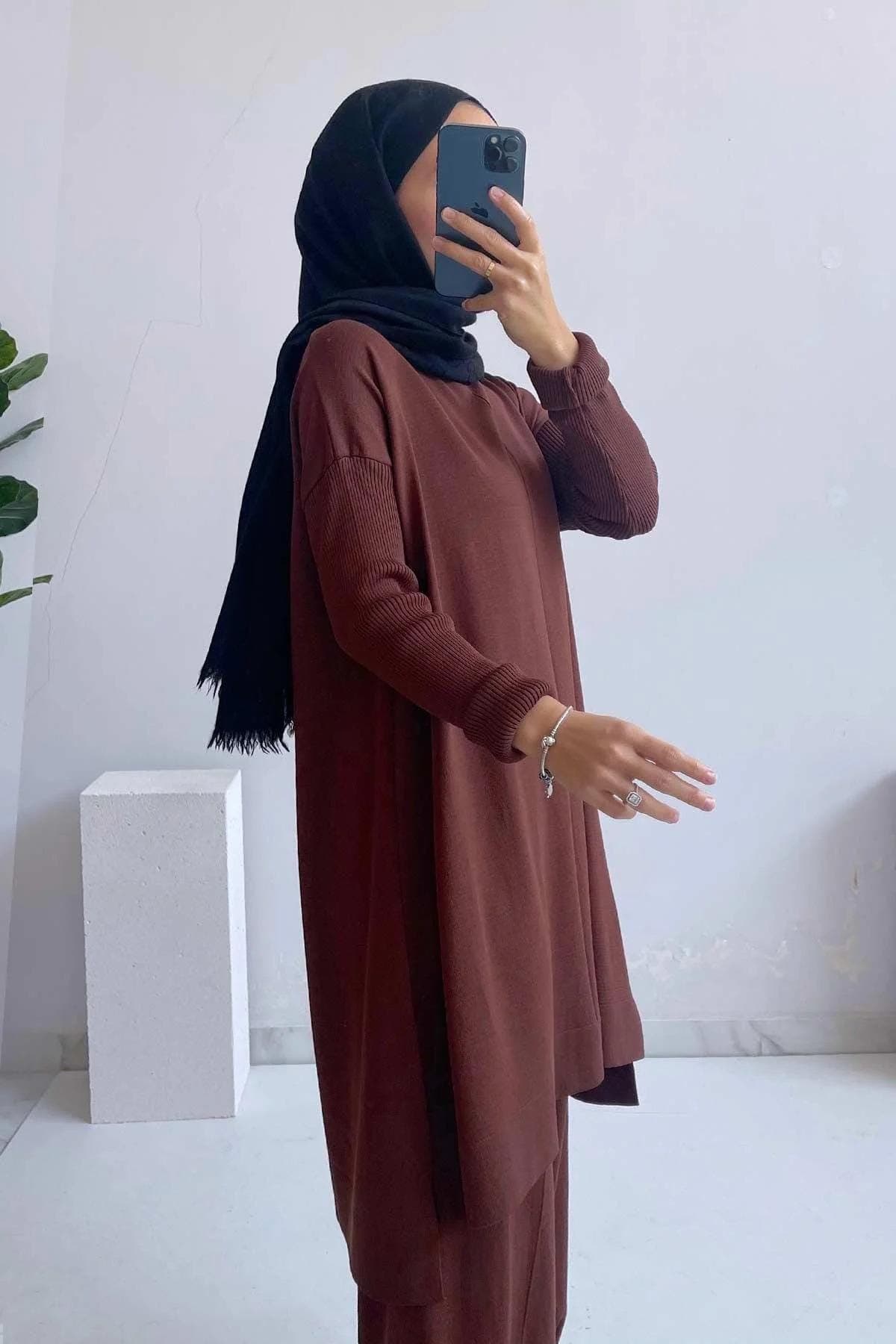 Elegant Brown Mercerized Tunic for Women, Crew Neck & Side Slit Design, Loose-Fit, Comfortable Fabric, Modest Wear, Size 36-44,(KH-1747) - image 3