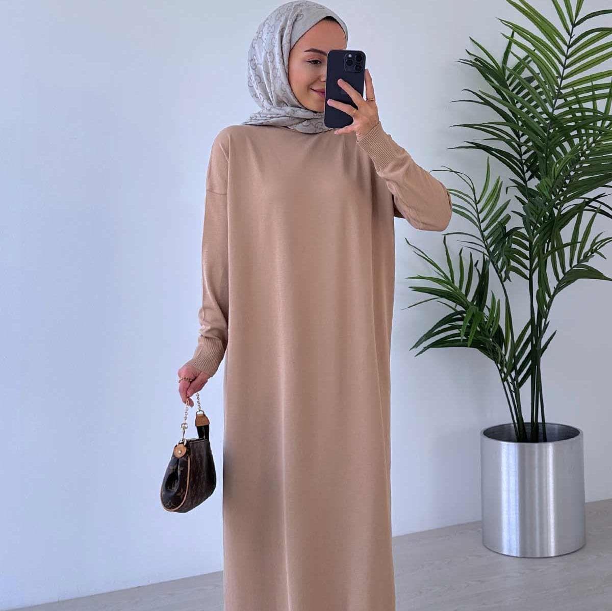 Long Sleeve Mercerized Knit Dress in Cappuccino - Comfortable and Chic Maxi for Modest Fashion - Perfect for Everyday Wear,(KH-1718) - image 5
