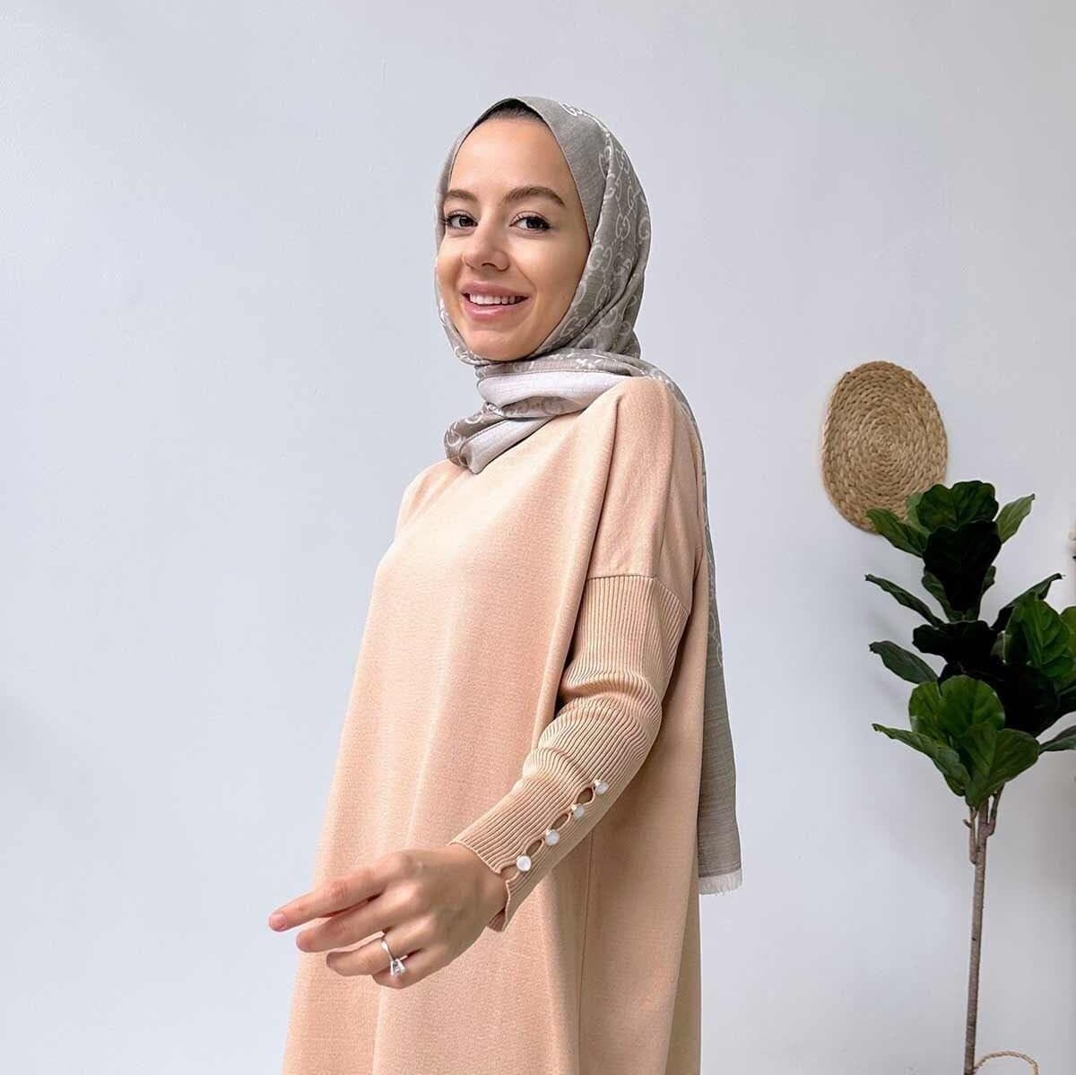 Elegant Cappuccino Sleeve Detail Mercerized Tunic for Women - Modest Wear, Lightweight & Comfortable Casual Outfit,(KH-1795)