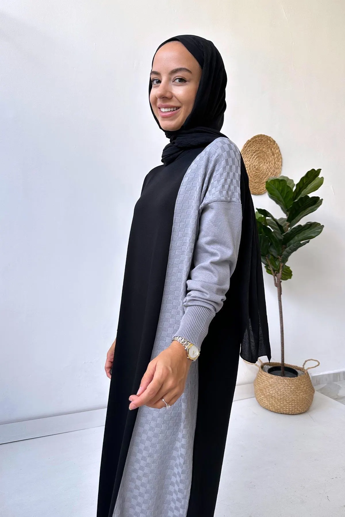 Elegant Gray Dama Mercerized Dress - Stylish Modest Wear with Unique Textured Pattern - Perfect for Formal and Casual Occasions,(KH-1877)