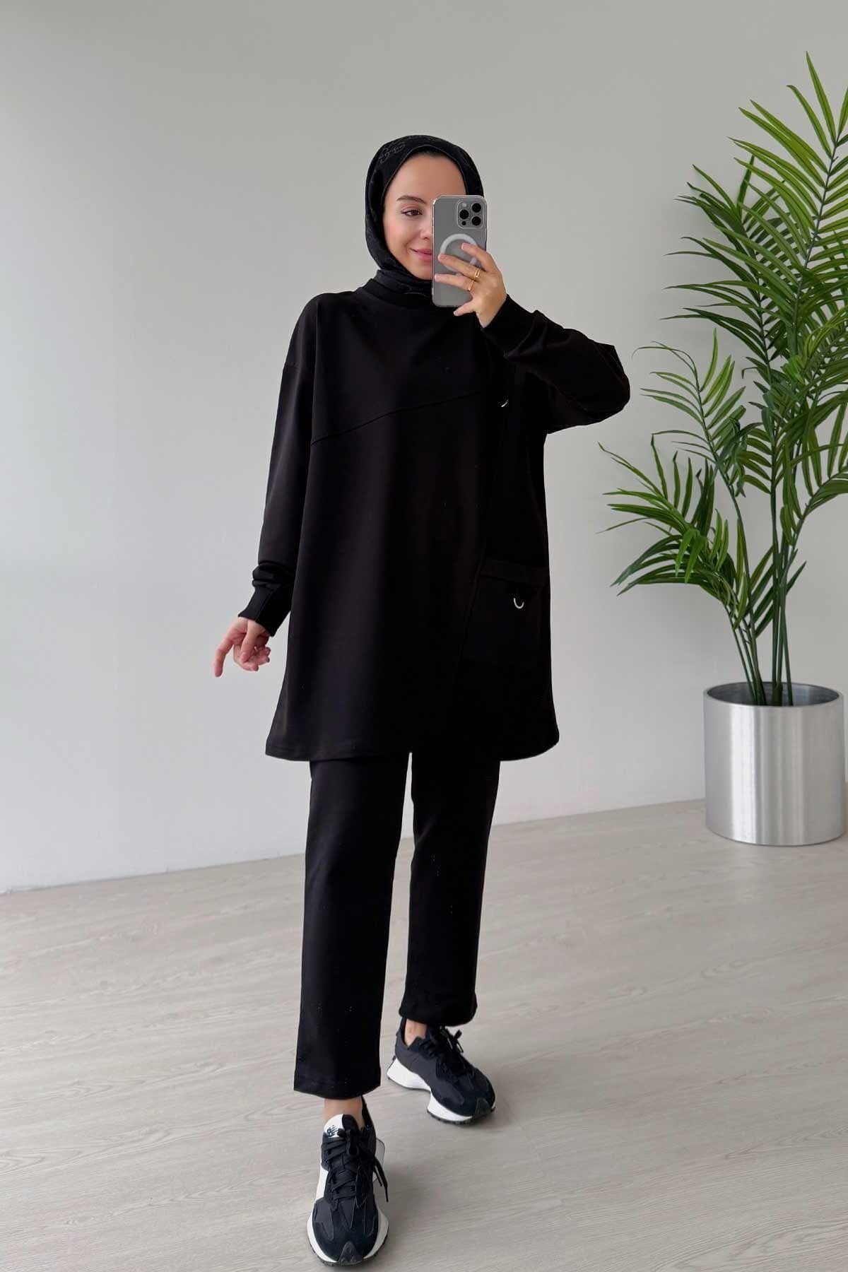Black Crew Neck Two Yarn Suit with Single Pocket-Stylish and Comfortable Women's Outfit - Casual and Everyday Wear - S to XL Sizes,(KH-2021) - image 4