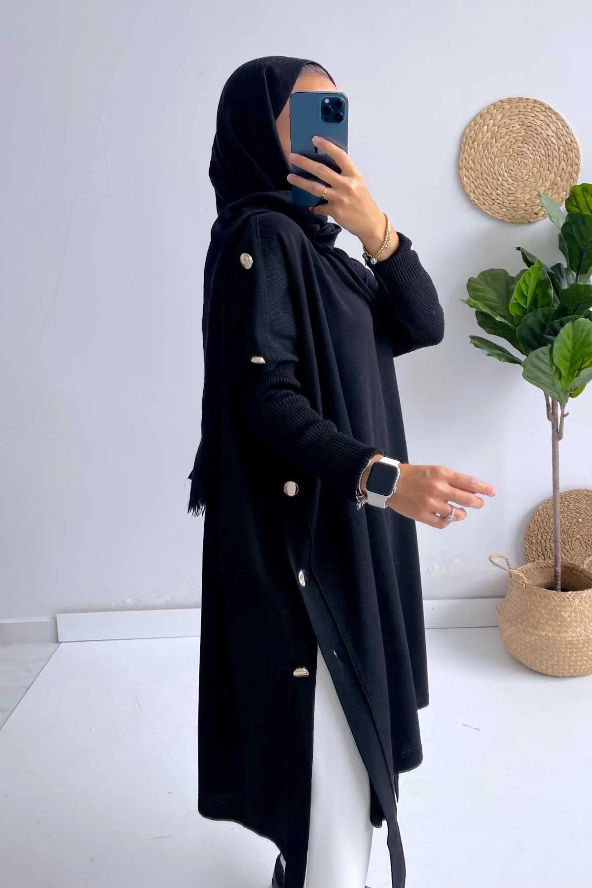 Elegant Black Poncho with Button Details - Modest Women’s Fashion, Hijab-Friendly Lightweight Knitwear, Fall Winter Outfit,(KH-1311) - image 4