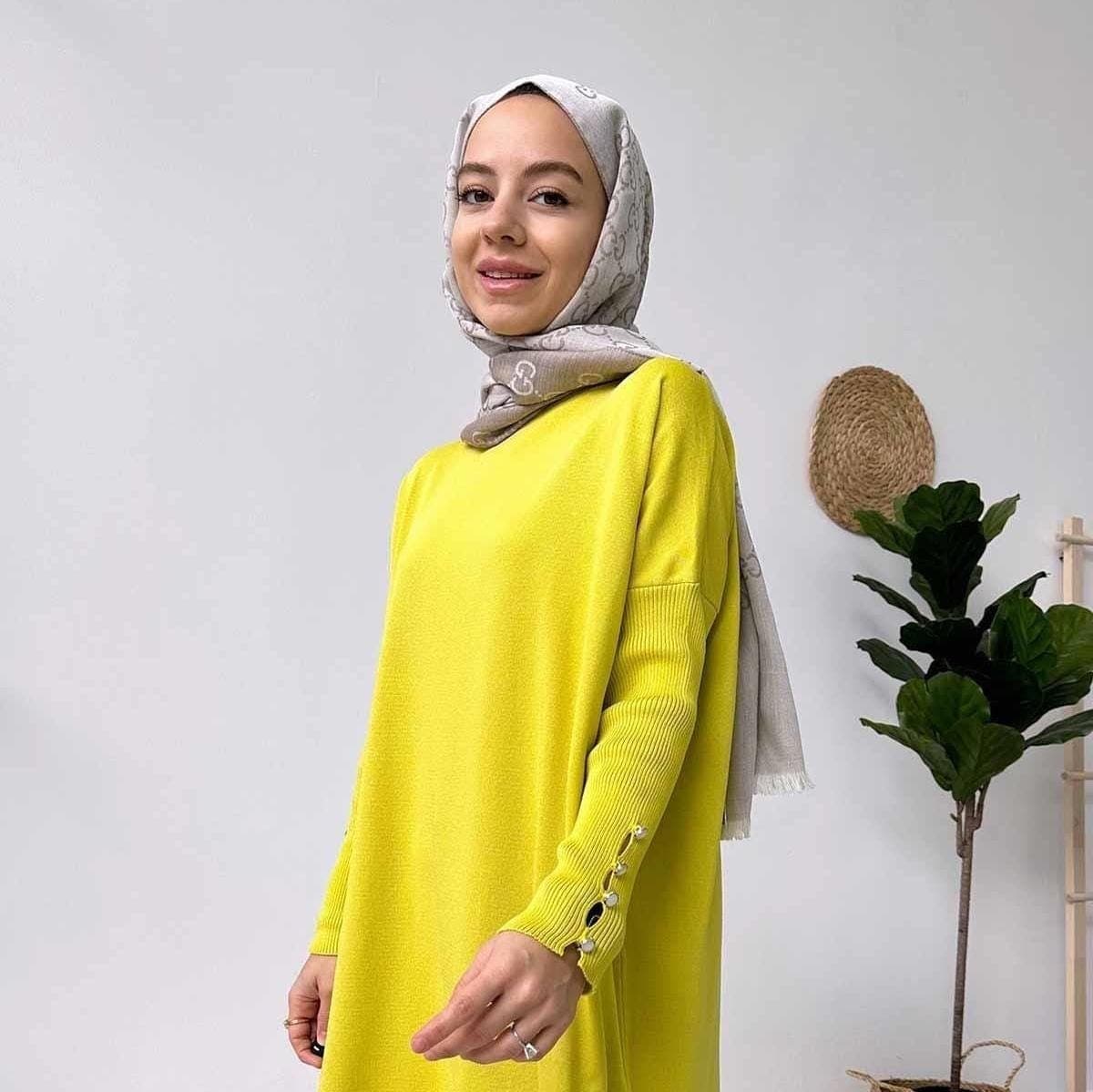 Sleeve Detail Mercerized Tunic - Oil Green | Modest Clothing | Lightweight Knit Tunic for Casual and Formal Occasions,(KH-1795)
