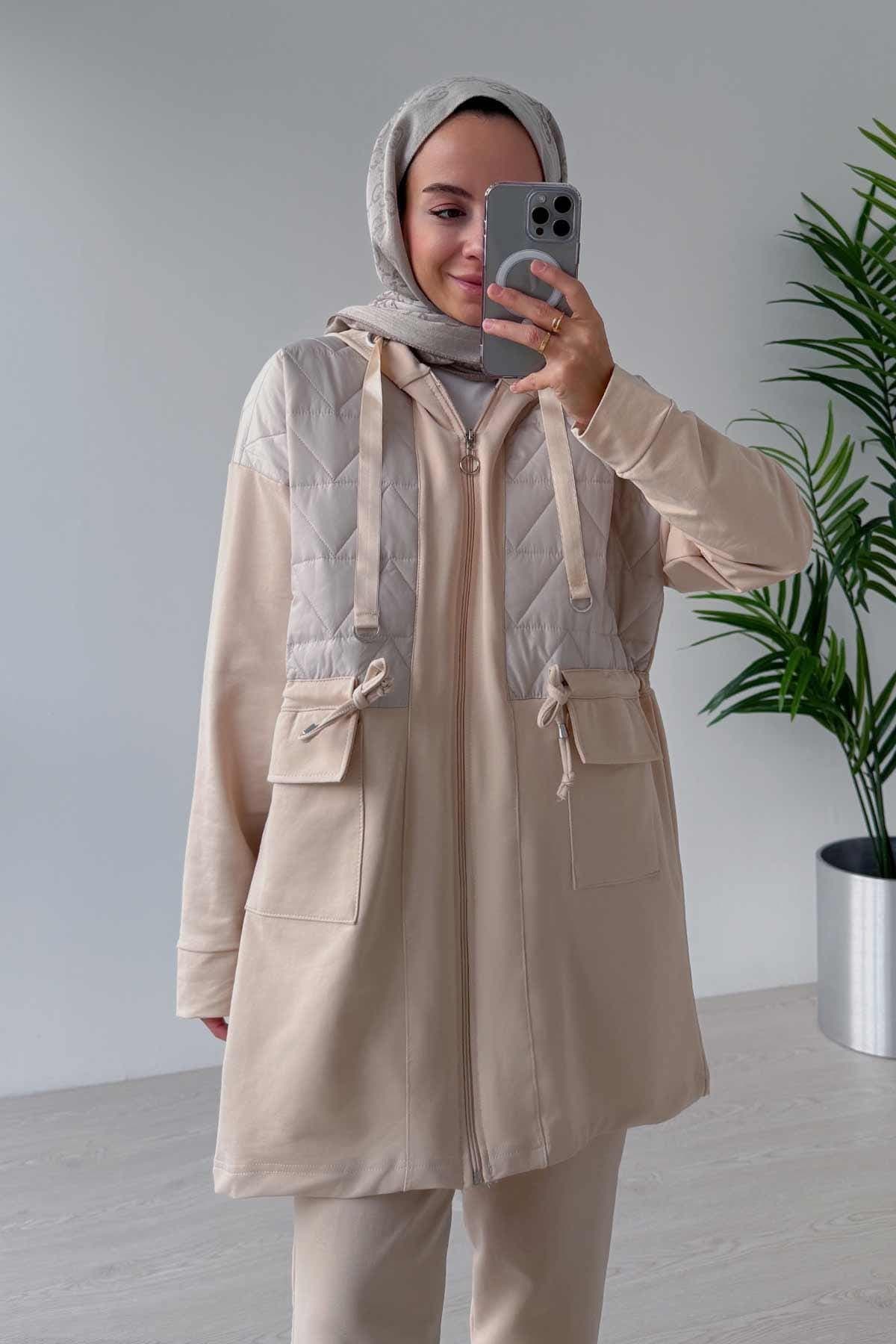 Elegant Modest White Outfit | Two-Piece Set with Pockets | Hooded Tunic & Matching Pants | Comfortable  Chic Daily Wear,(KH-2019) - image 3