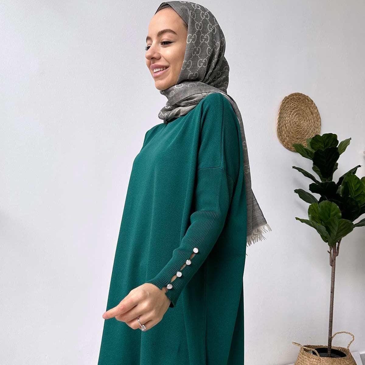 Emerald Sleeve Detail Mercerized Tunic for Modest Fashion–Lightweight, Elegant, and Comfortable Design, Perfect for Every Occasion,(KH-1795) - image 3