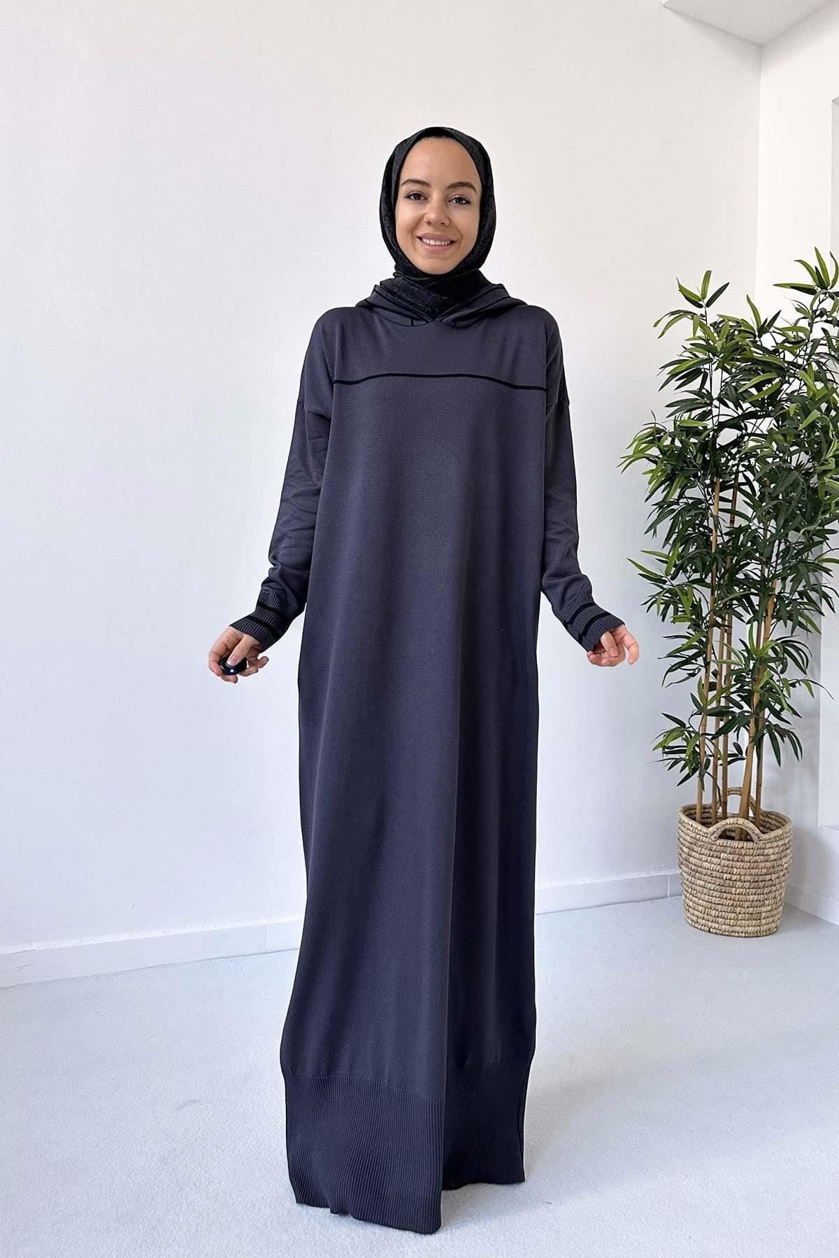 Hooded Mercerized Dress in Smoked Gray - Lightweight, Comfortable Modest Wear for All Occasions,(KH-1914) - image 3