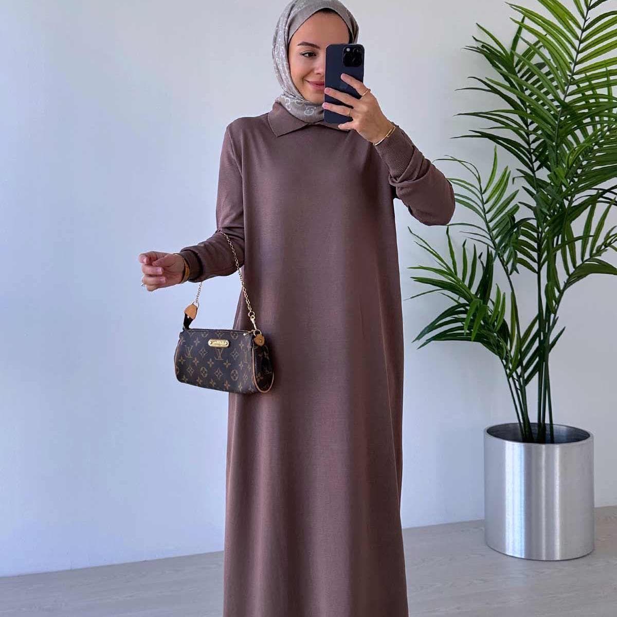 Mink Shirt Collar Mercerized Dress for Modest Fashion – Elegant Long Sleeve Tunic Dress, Perfect for Every Occasion,(KH-2011) - image 4