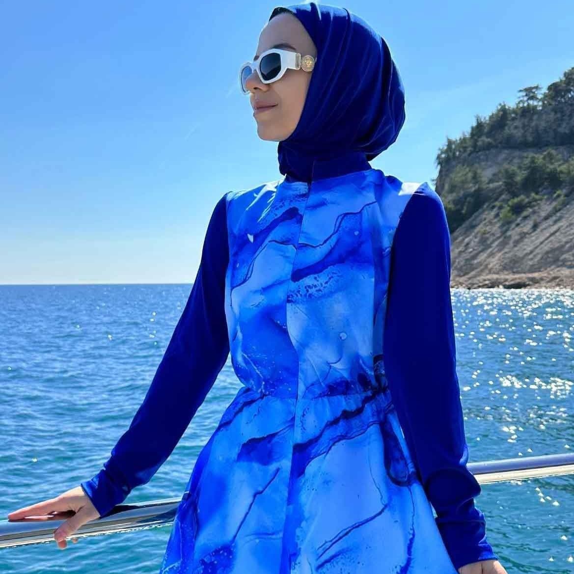Siena Hijab Swimsuit - Modest Full-Coverage Swimwear - Quick Dry, UPF Protection, Burkini for Women, Islamic Swim Set - Blue,(KH-1952) - image 5