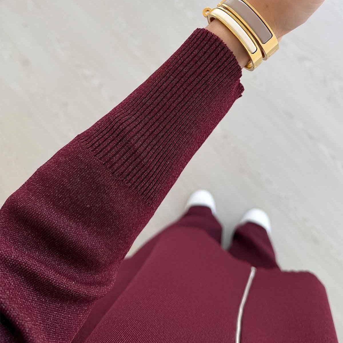 Modest Zippered Basic Double Mercerized Set – Casual Loose-Fit Two-Piece Outfit for Women – Long Sleeve Top & Wide Leg Pants,(KH-2042) - image 3