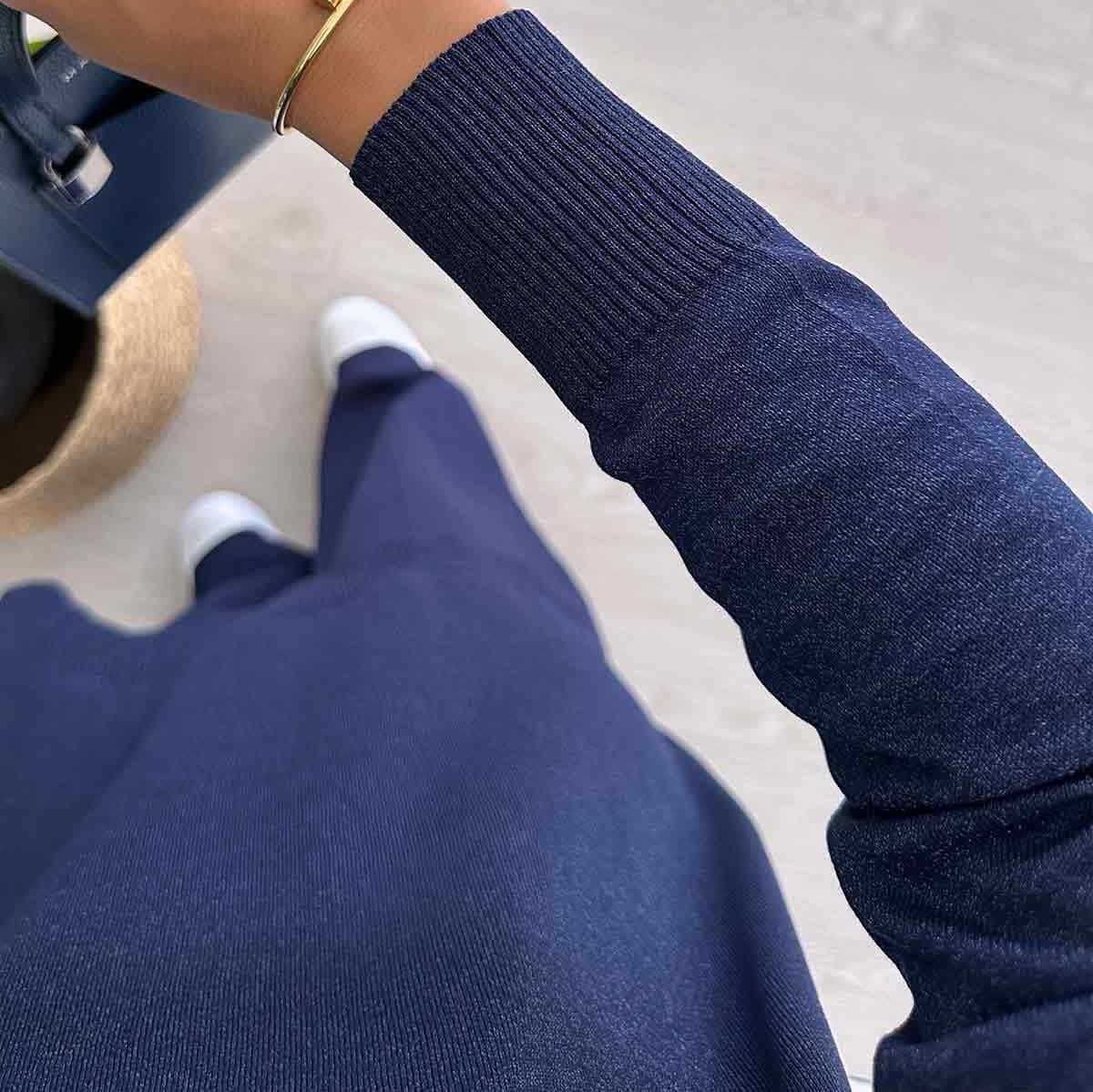 Navy Blue Women’s Sparkling Mercerized Set – Luxurious Oversized Top and Wide Pants, Soft Knitwear for Modern and Effortless Style,(KH-1241) - image 5