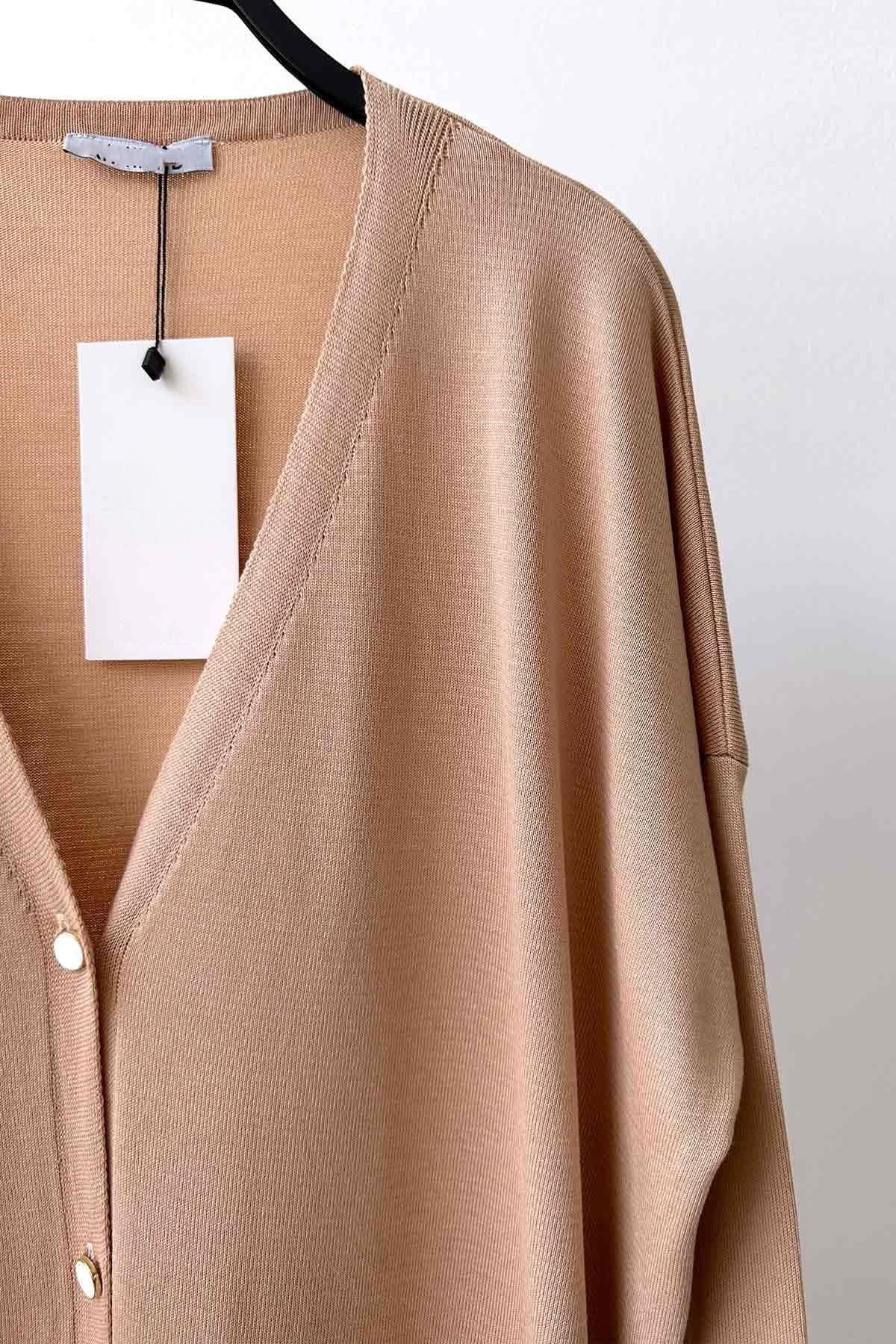 Elegant Cappuccino Maxi Length Buttoned Cardigan, Lightweight Mercerized Fabric, Longline Knitwear for Women, Fall-Spring Style,(KH-1804) - image 3