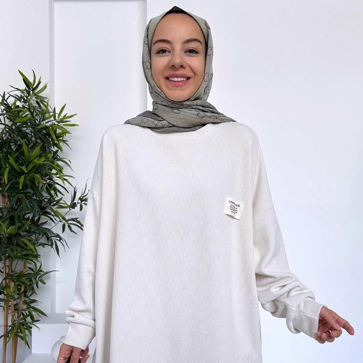 Side Slit Roving Sports Suit - Beige | Modest Fit Ribbed Loungewear Set | Two-Piece Relaxed Fit Outfit for Women,(KH-1878)