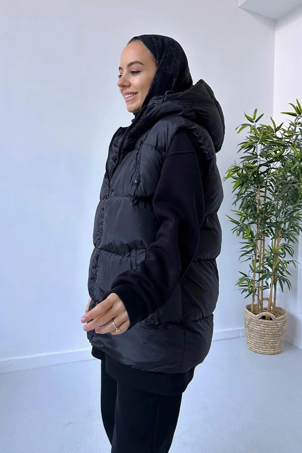 Lightweight Black Puffer Vest with Hood for Women - Winter Warm Sleeveless Jacket - Stylish Casual Outerwear for Cold Weather,(KH-1471) - image 4