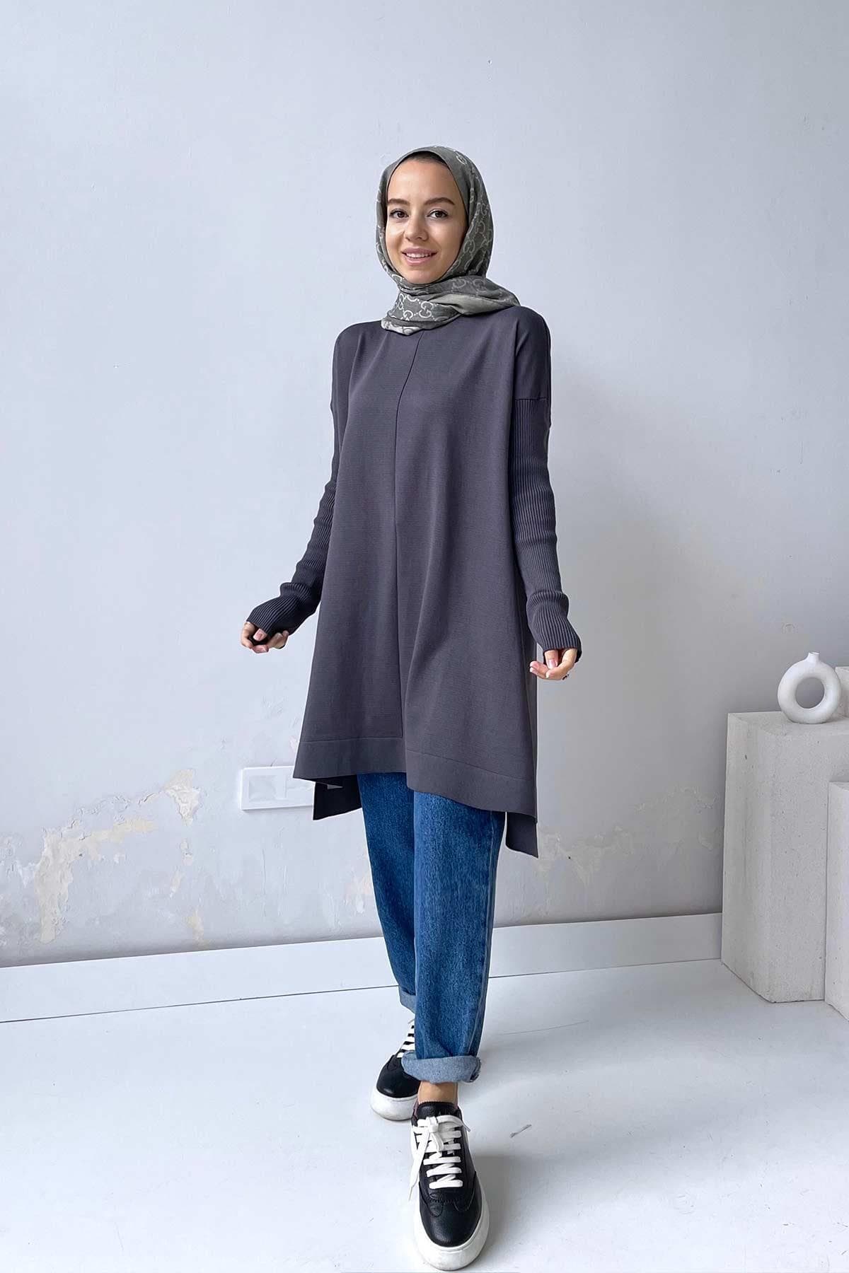 Smoked Mercerized Tunic for Women, Stylish Long Tunic with Side Slits and Crew Neck, Modest Wear for Everyday and Casual Outfits,(KH-1747) - image 3