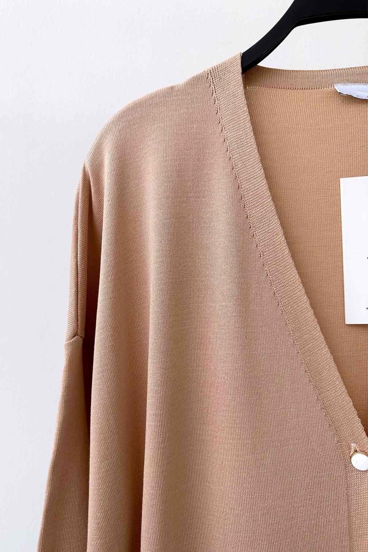 Elegant Cappuccino Maxi Length Buttoned Cardigan, Lightweight Mercerized Fabric, Longline Knitwear for Women, Fall-Spring Style,(KH-1804) - image 4