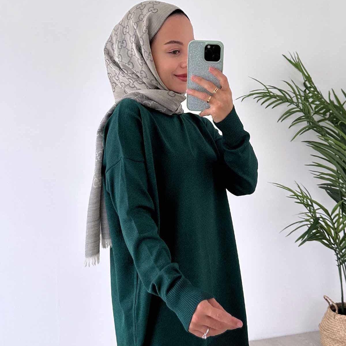 Women’s Sparkling Mercerized Outfit – Luxurious Emerald Green Two-Piece Set, Soft Knitwear with Oversized Fit and Wide-Leg Design,(KH-1241) - image 5