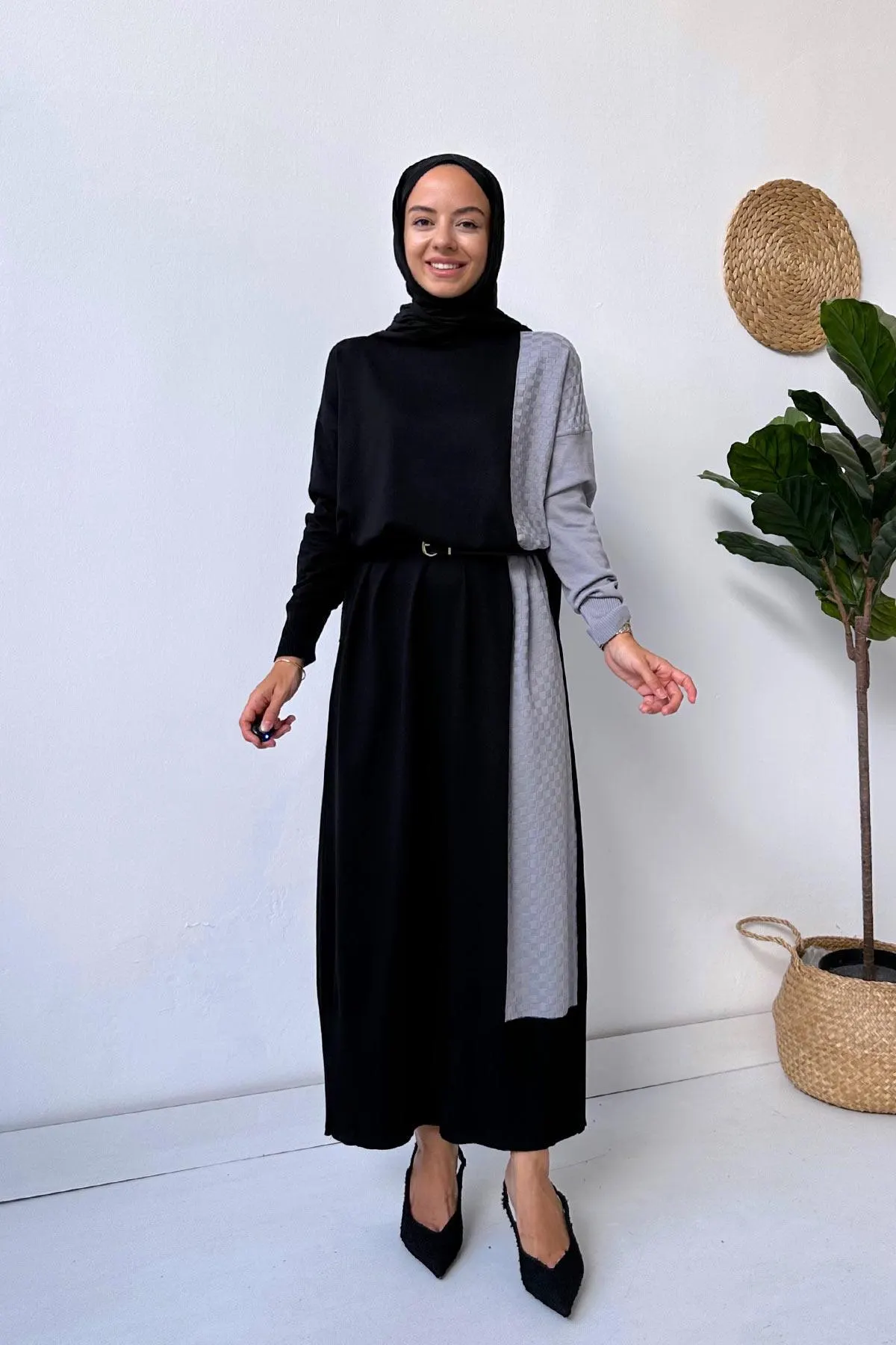 Elegant Gray Dama Mercerized Dress - Stylish Modest Wear with Unique Textured Pattern - Perfect for Formal and Casual Occasions,(KH-1877) - image 2