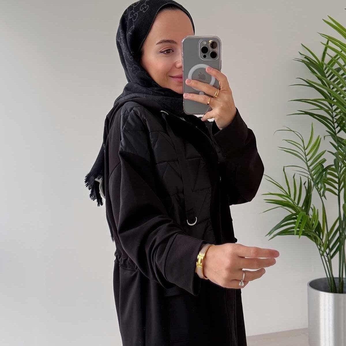 Modest Black Two-Piece Set | Hooded Rope Binding Tunic & Pants | Stylish Casual Wear | Double Pocket Design | Hijab Outfit,(KH-2019)