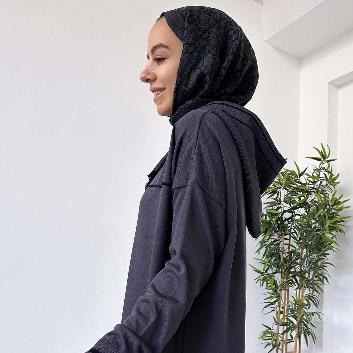 Hooded Mercerized Dress in Smoked Gray - Lightweight, Comfortable Modest Wear for All Occasions,(KH-1914) - image 4