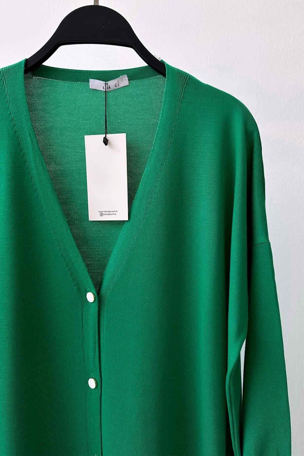 Elegant Green Maxi Length Buttoned Mercerized Cardigan - Lightweight Knitwear, Long Sleeve, Versatile Women's Fashion,(KH-1804) - image 4