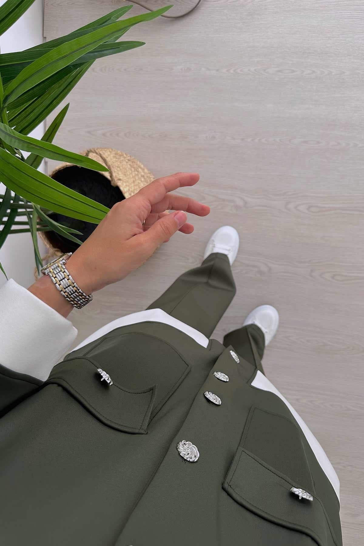 Stylish Khaki Button Detailed Double Scuba Suit for Women - Comfortable, Elegant, and Perfect for Everyday or Special Occasions,(KH-1991) - image 2