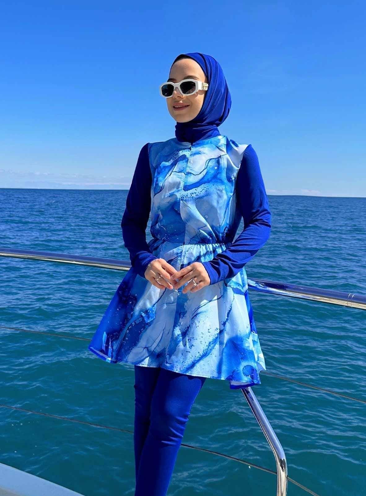 Siena Hijab Swimsuit - Modest Full-Coverage Swimwear - Quick Dry, UPF Protection, Burkini for Women, Islamic Swim Set - Blue,(KH-1952) - image 4