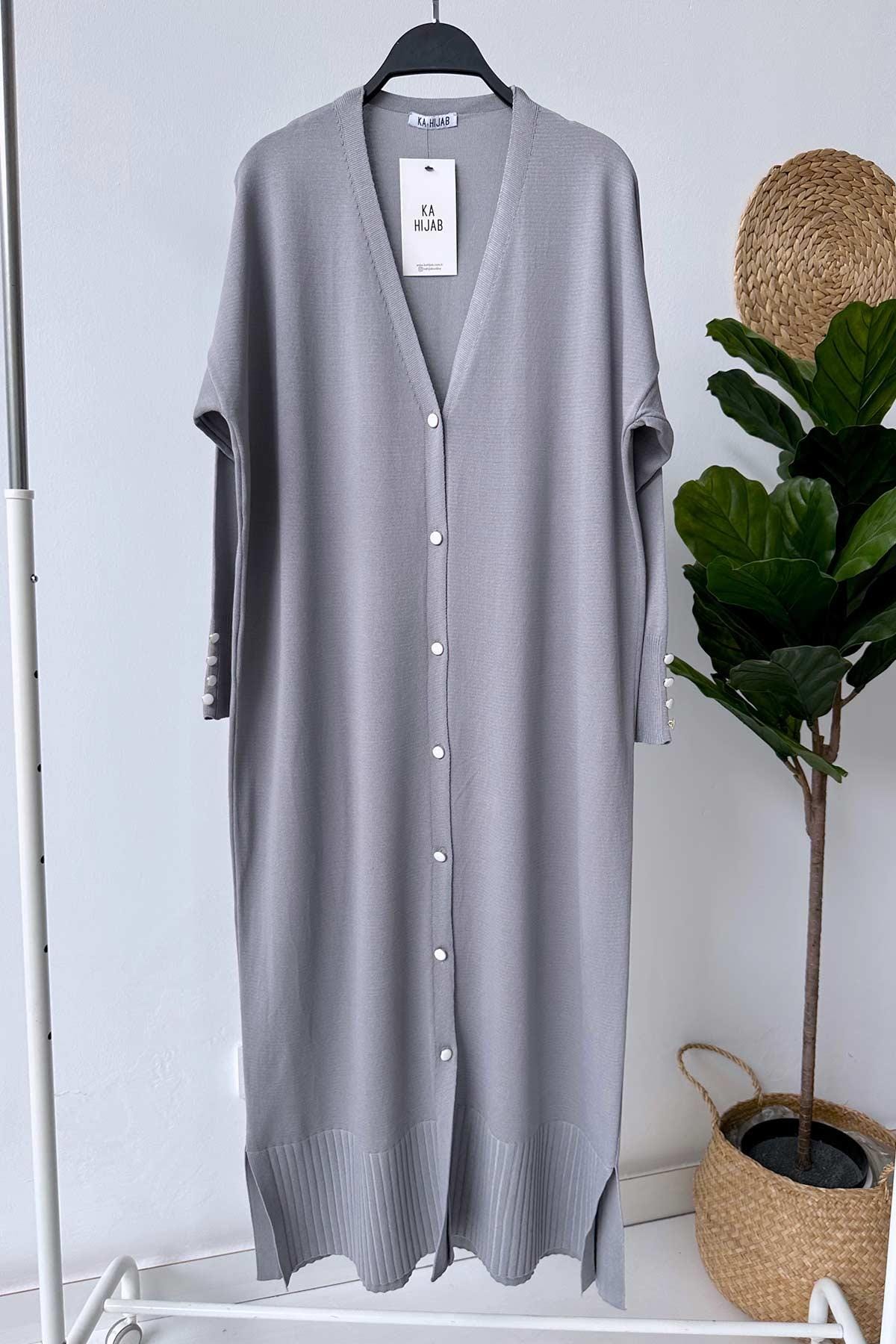 Elegant Gray Maxi Length Buttoned Mercerized Cardigan–Long Knitwear with Modern Design for Women, Perfect for Casual & Formal Wear,(KH-1804) - image 3