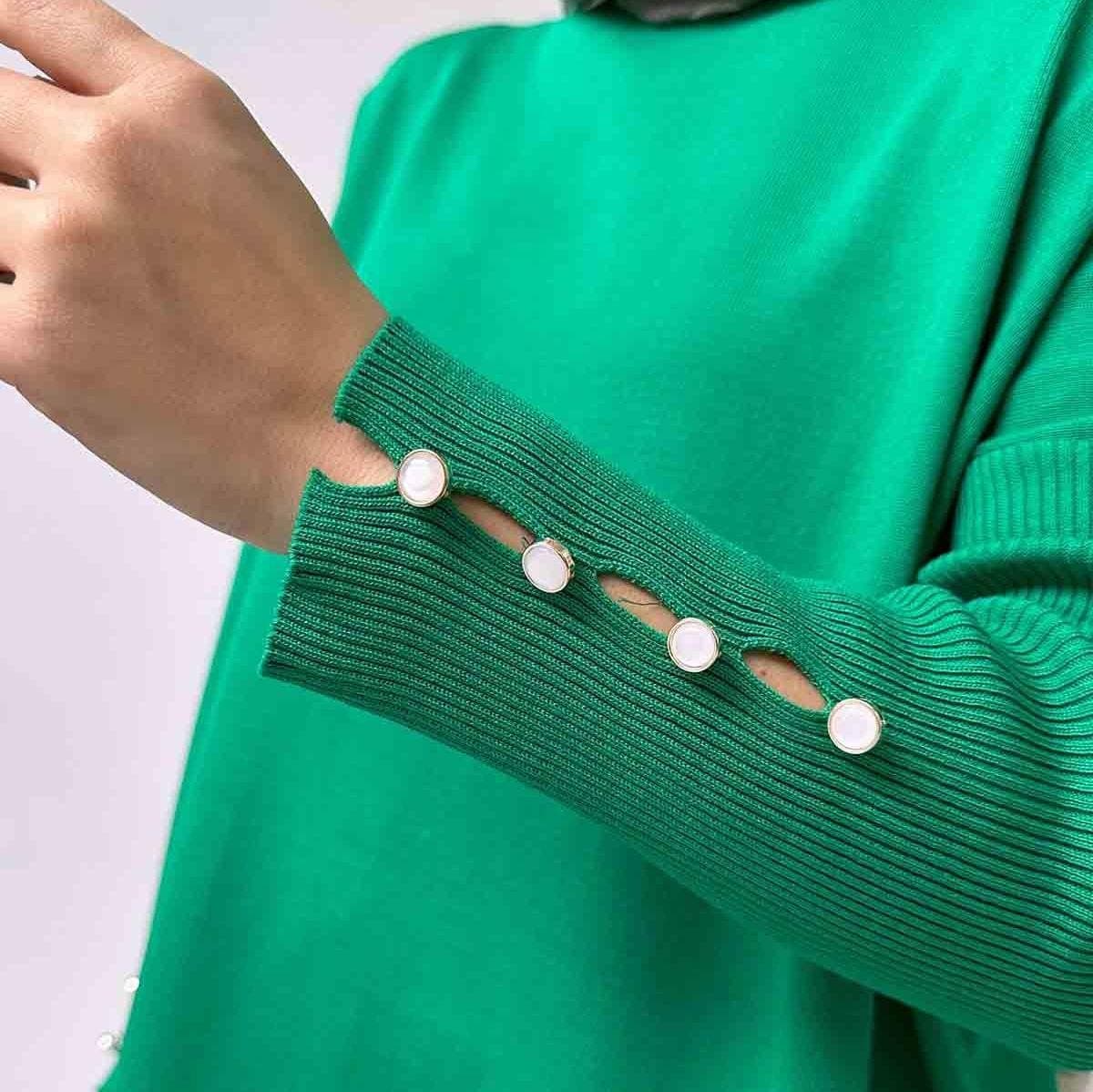 Classic Green Sleeve Detail Tunic | Mercerized Fabric | Perfect for Modest Fashion & Everyday Casual Style,(KH-1795) - image 3