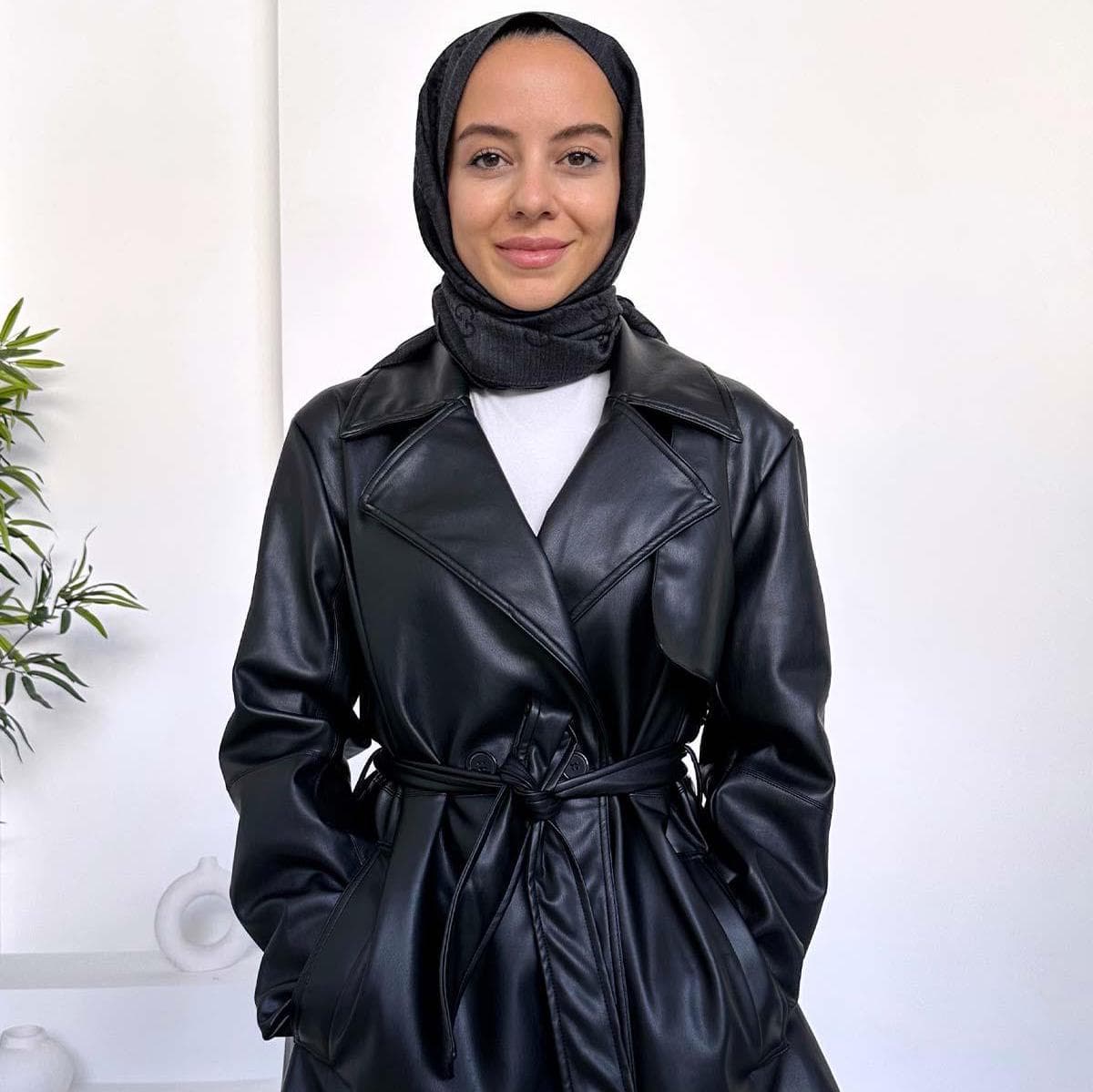 Belted Faux Leather Jacket for Women - Black PU Leather Blazer Coat with Side Pockets - Trendy Vegan Leather Outerwear,(KH-1882) - image 5