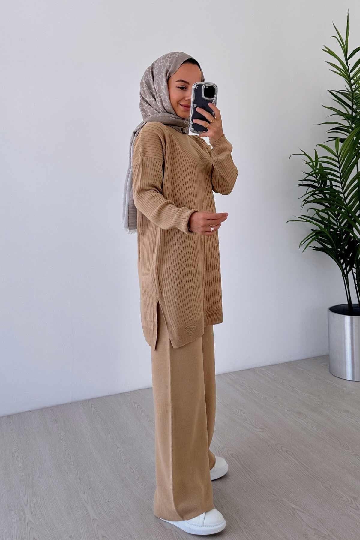 Anje Knitwear Suit - Camel | Modest Fashion Knit Set | Comfortable, Elegant Camel Knitwear Outfit | Modest Wear on Etsy,(KH-1011)