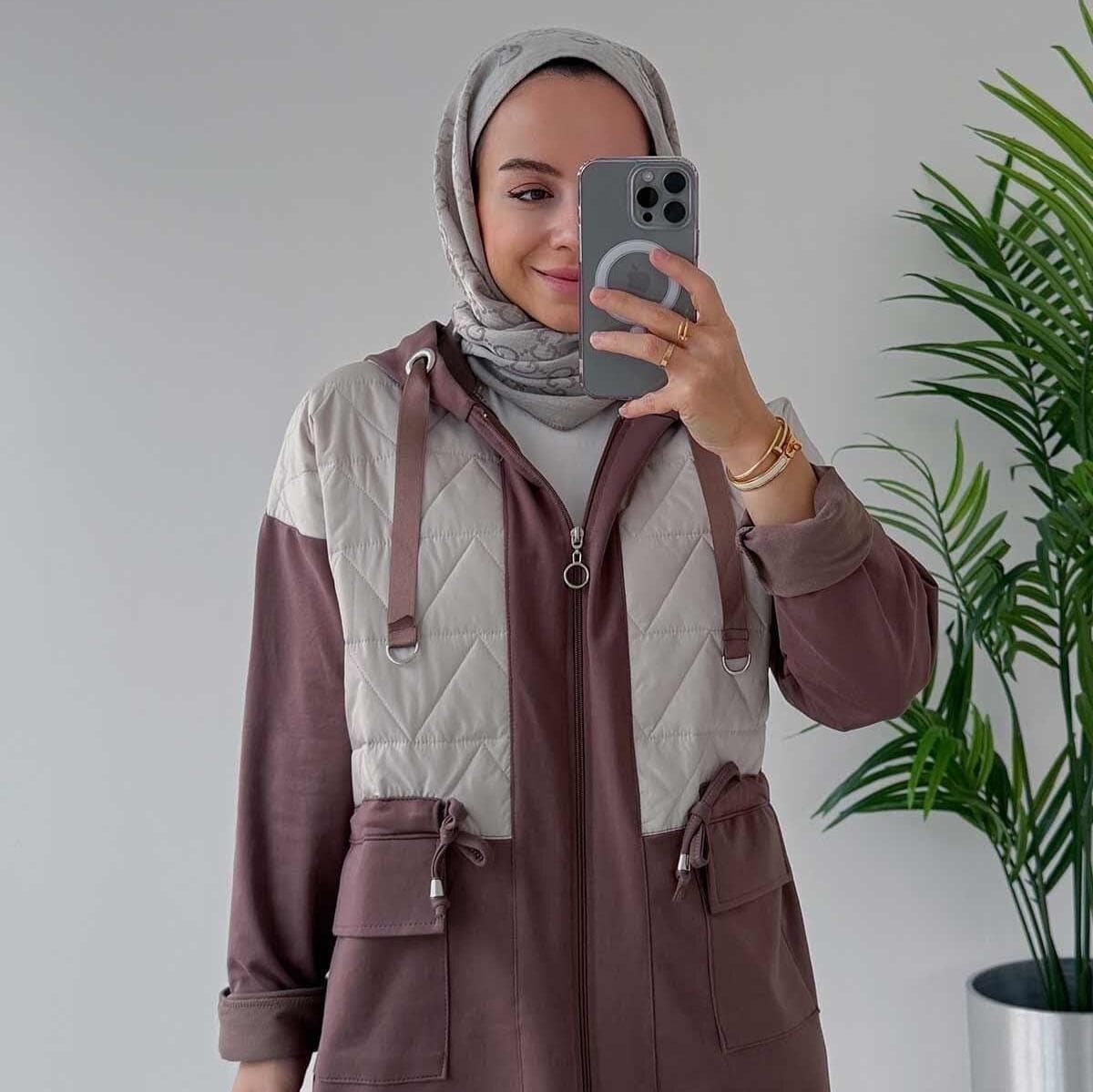 Modest Two-Piece Set | Rope Binding Hoodie - Pants | Double Pocket Cover | Casual & Stylish | Brown Two-Thread Fabric Outfit,(KH-2019) - image 3