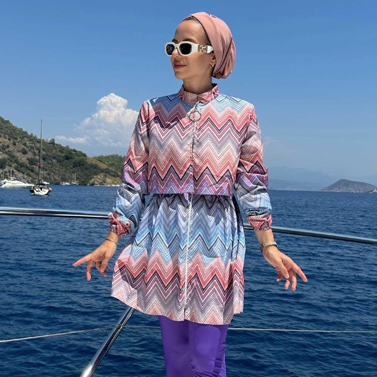 Dream Hijab Swimsuit with Colorful Zigzag Pattern – Modest Swimwear for Women, Lightweight and Comfortable Beach Outfit,(KH-1973) - image 4