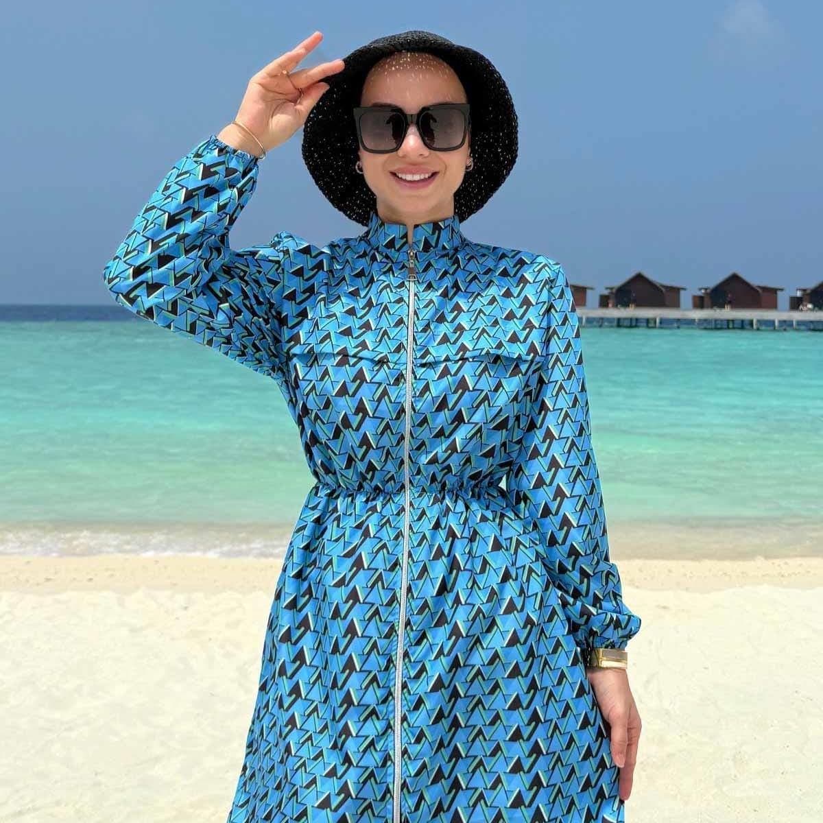 Valen 2-Piece Modest Swimwear Set – Blue Pattern, Full Coverage, Quick Dry, Hijab Friendly, Elegant Islamic Swimsuit,(KH-2078) - image 5