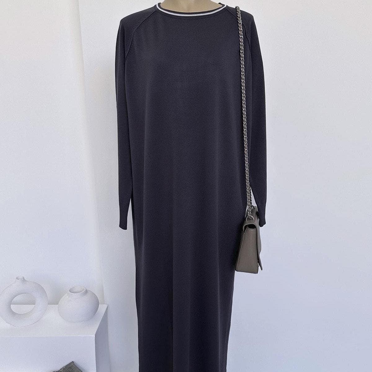 Long Mercerized Modest Dress with Stylish Collar Band, Comfortable and Trendy Casual Wear for Women,(KH-1730)