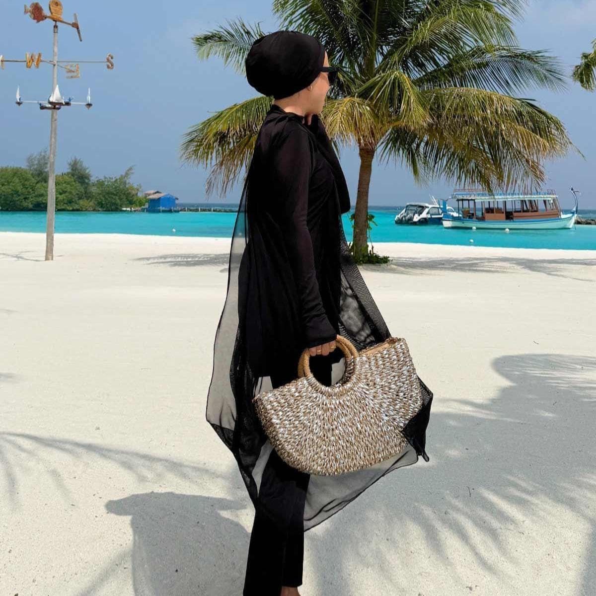 Coast 4 Piece Modest Hijab Swimsuit - Black Islamic Full Coverage Swimwear with Skirt & Sheer Cape - Quick Dry Design,(KH-2075) - image 5