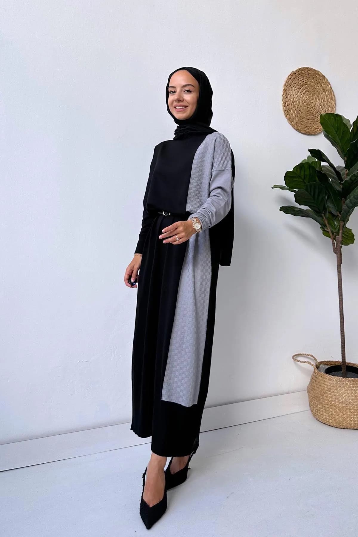 Elegant Gray Dama Mercerized Dress - Stylish Modest Wear with Unique Textured Pattern - Perfect for Formal and Casual Occasions,(KH-1877) - image 3